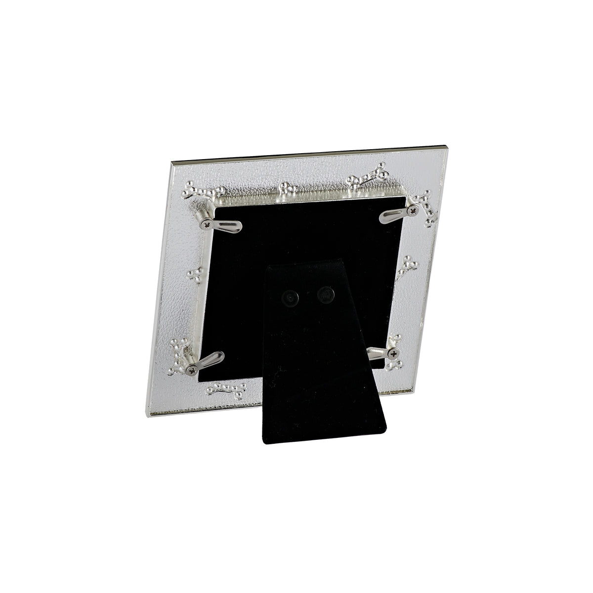 Back view of Caroline Collection Crystal Dog Bone Picture Frame showing the black backing and easel stand