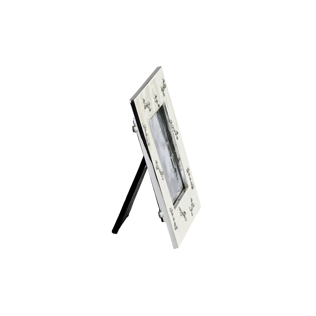 Opposite side view of Caroline Collection Crystal Dog Bone Picture Frame showing the rhinestone bone accents and tabletop stand