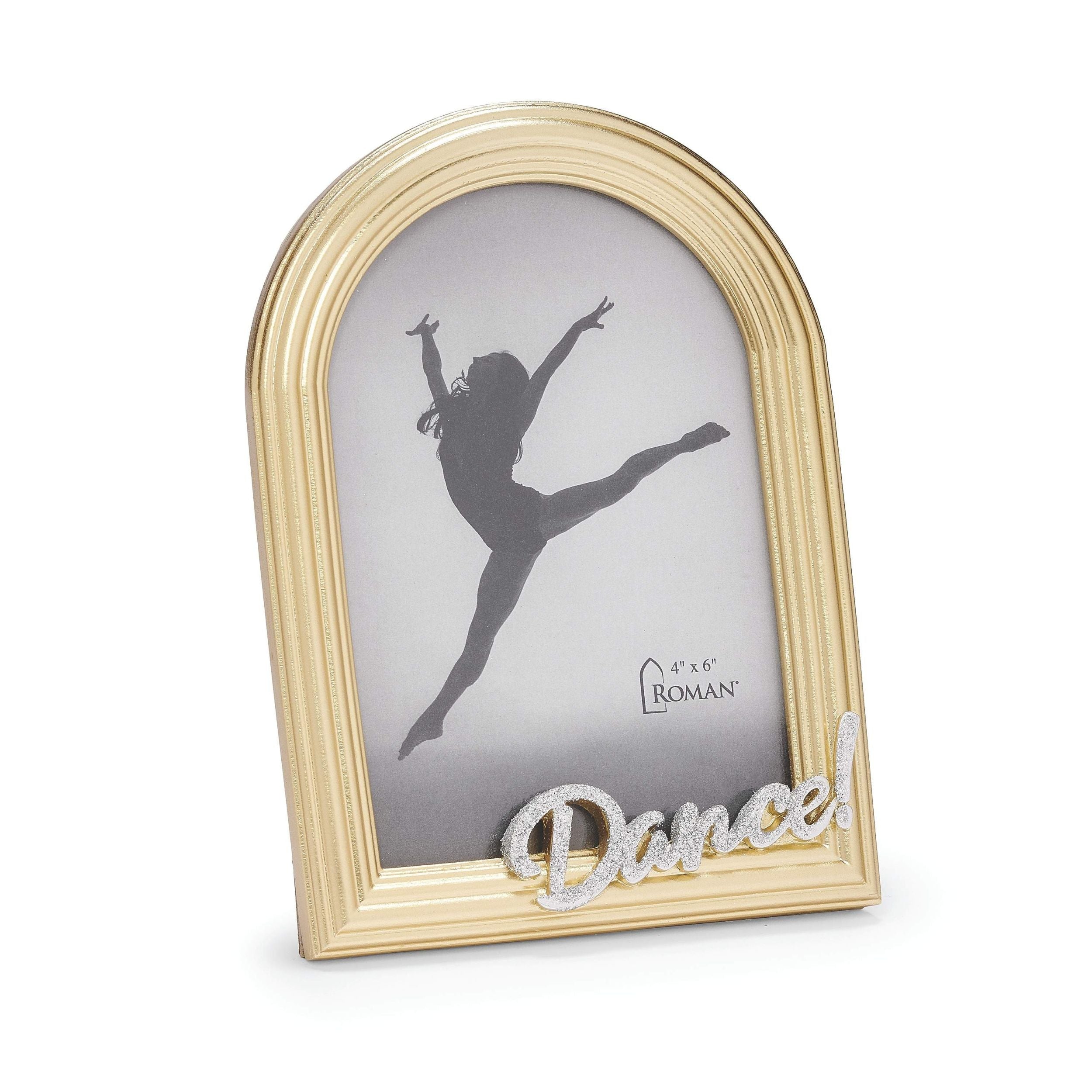 Decorative photo frame with a dancer silhouette and 'Dance!' text on a white background