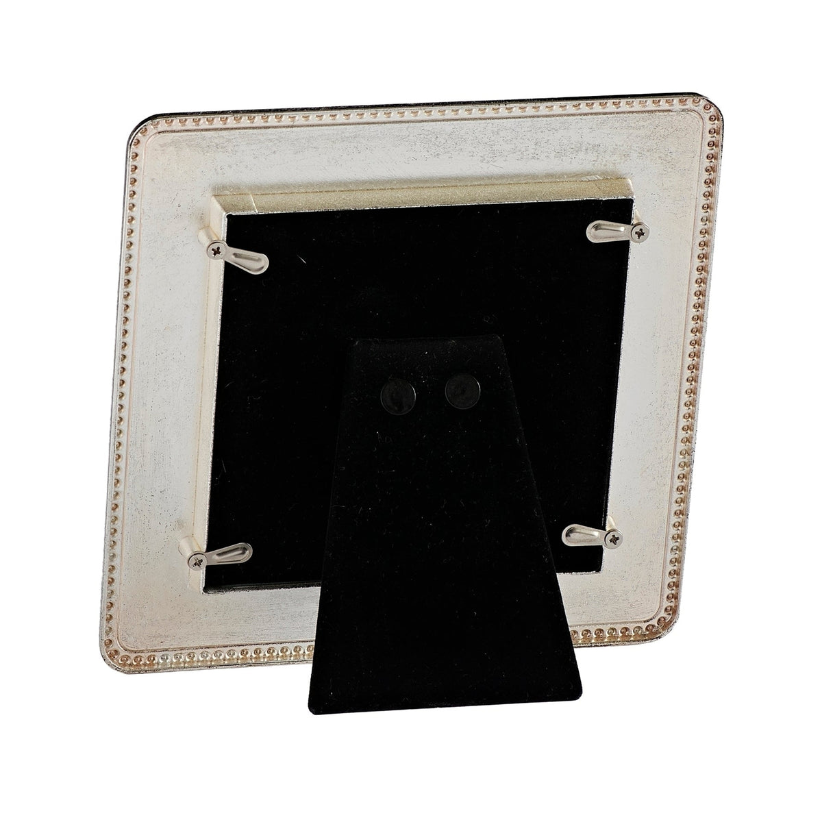 Back view of Caroline Collection Beaded Trim Square Picture Frame showing the black backing and tabletop easel stand