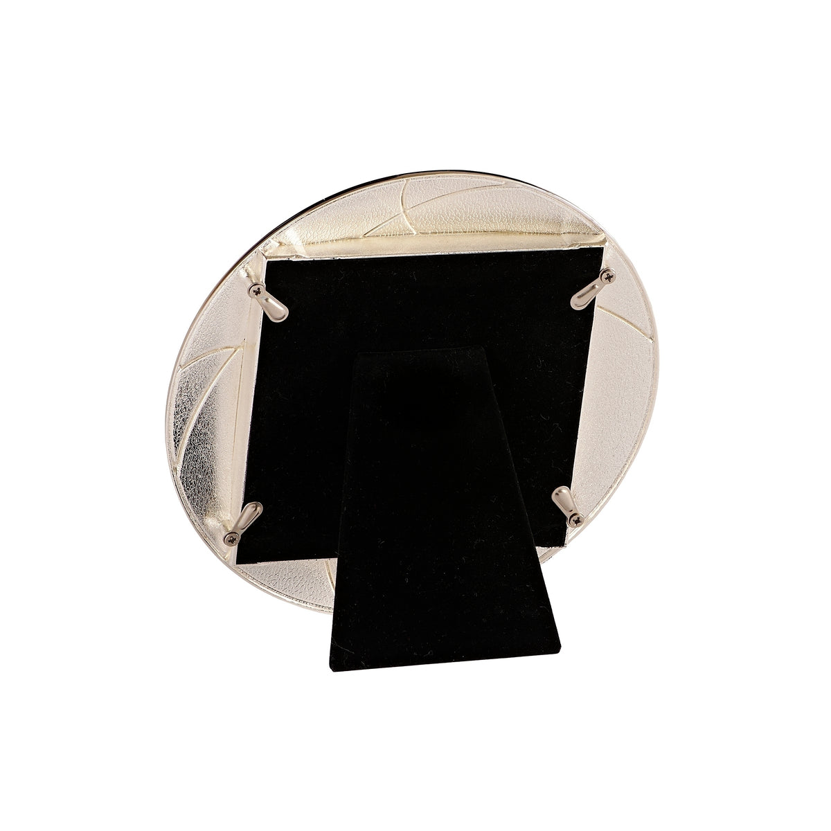Basketball-shaped picture frame back view with easel stand