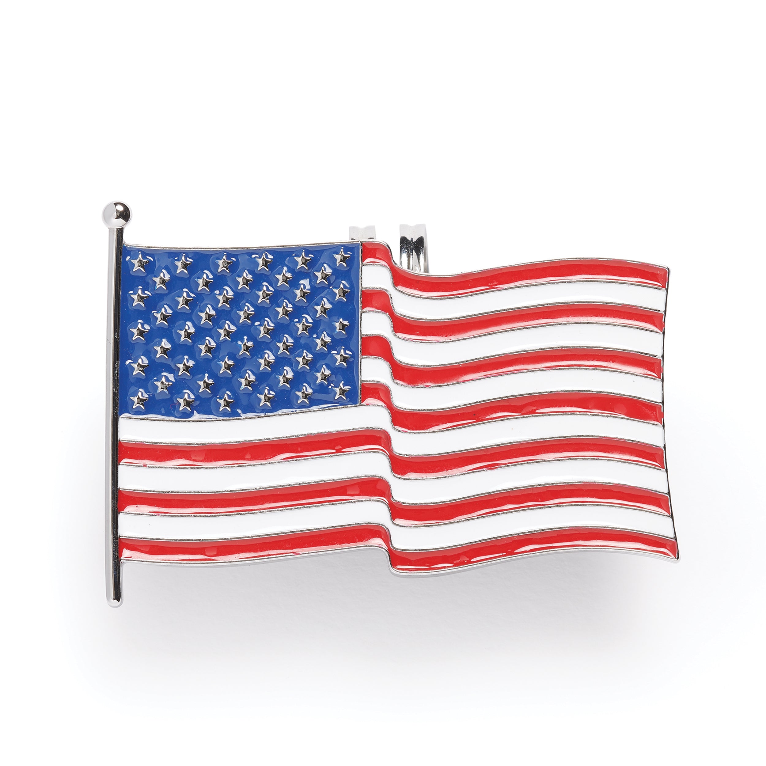 American flag pin on a white background