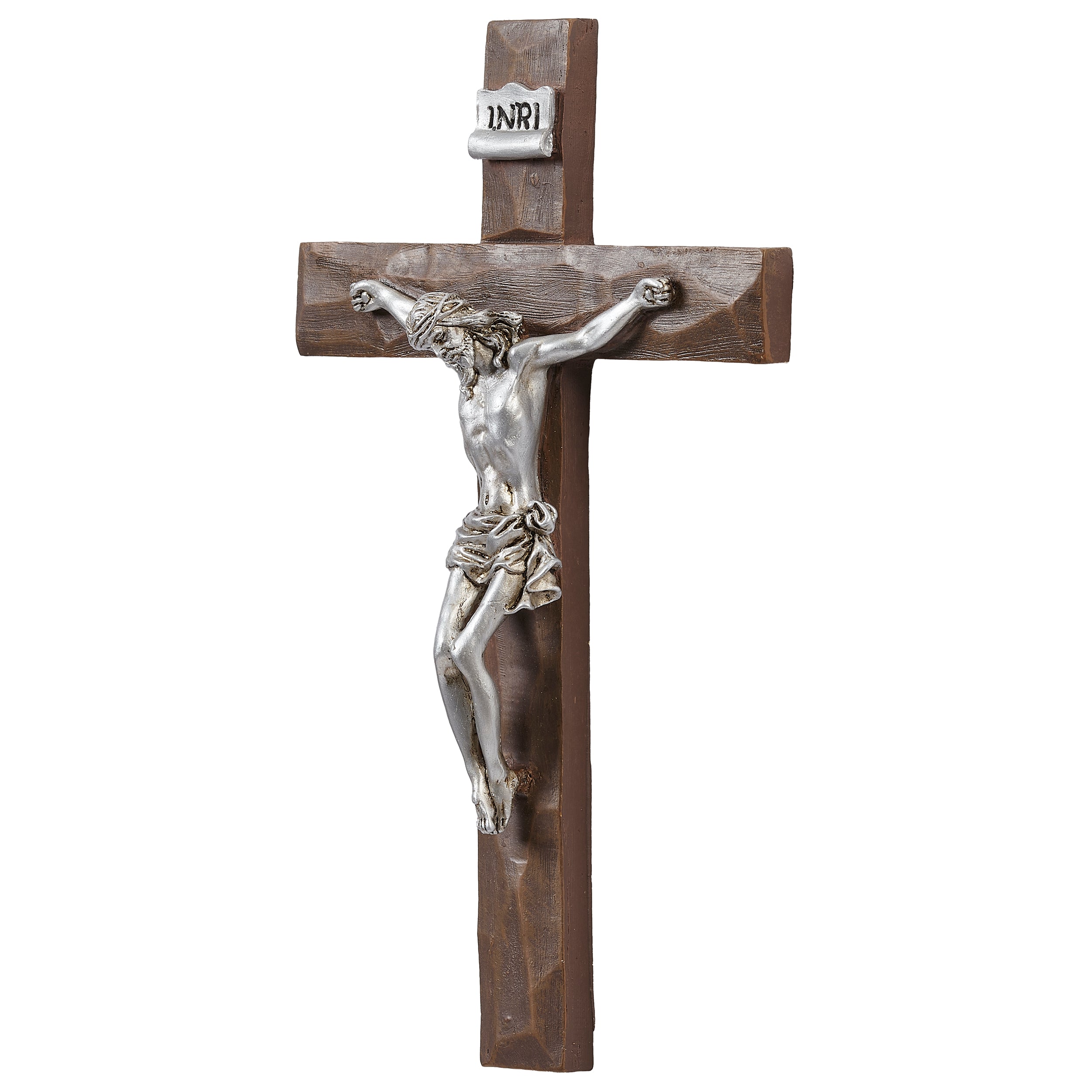 Beveled Wall Crucifix with Silver Corpus