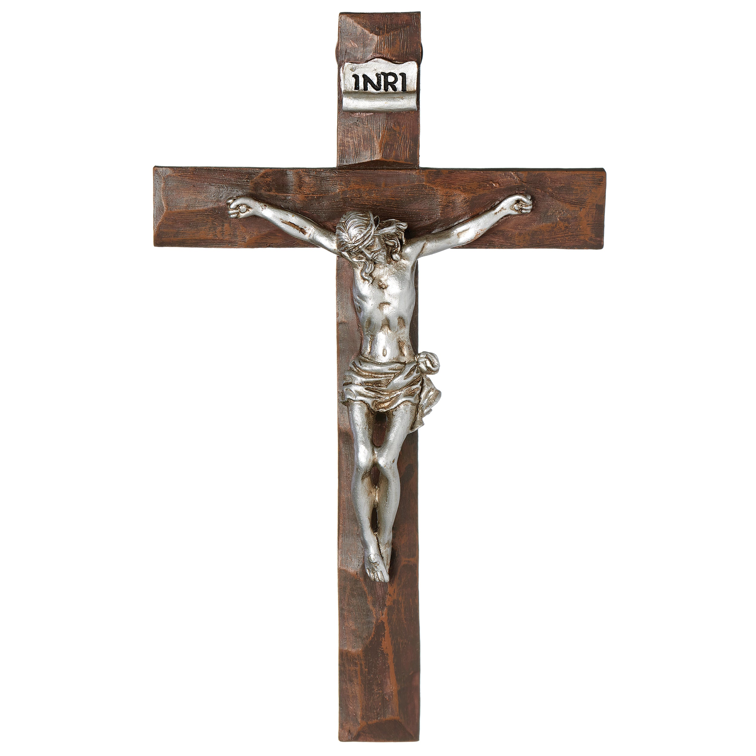 Beveled Wall Crucifix with Silver Corpus