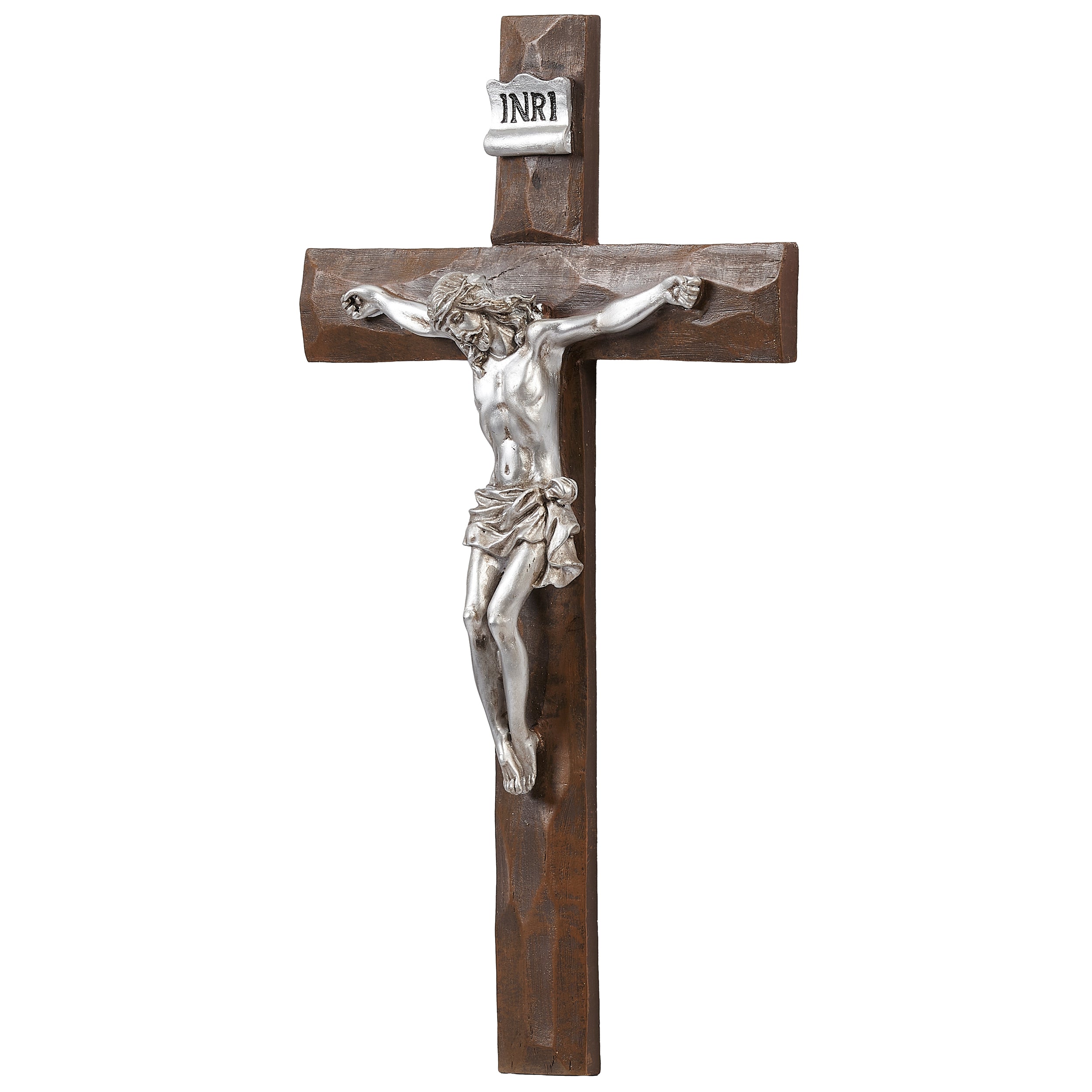Beveled Wall Crucifix with Silver Corpus