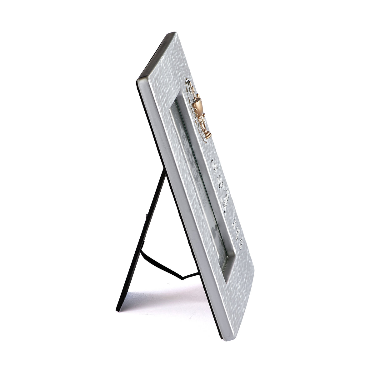 Side view of I am the Bread of Life First Communion Picture Frame showing the slim frame profile and open tabletop easel stand