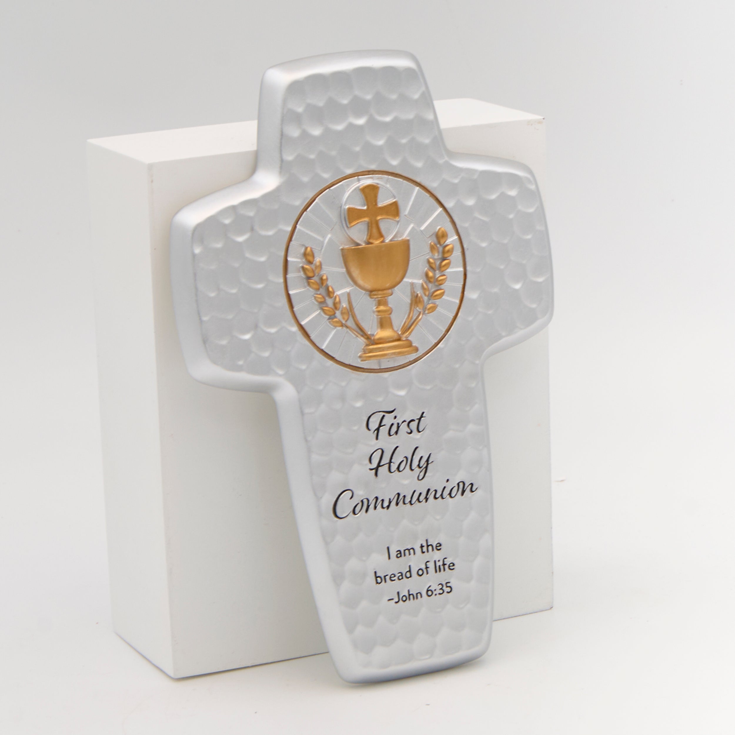 Bread of Life First Communion Wall Cross with Chalice Emblem