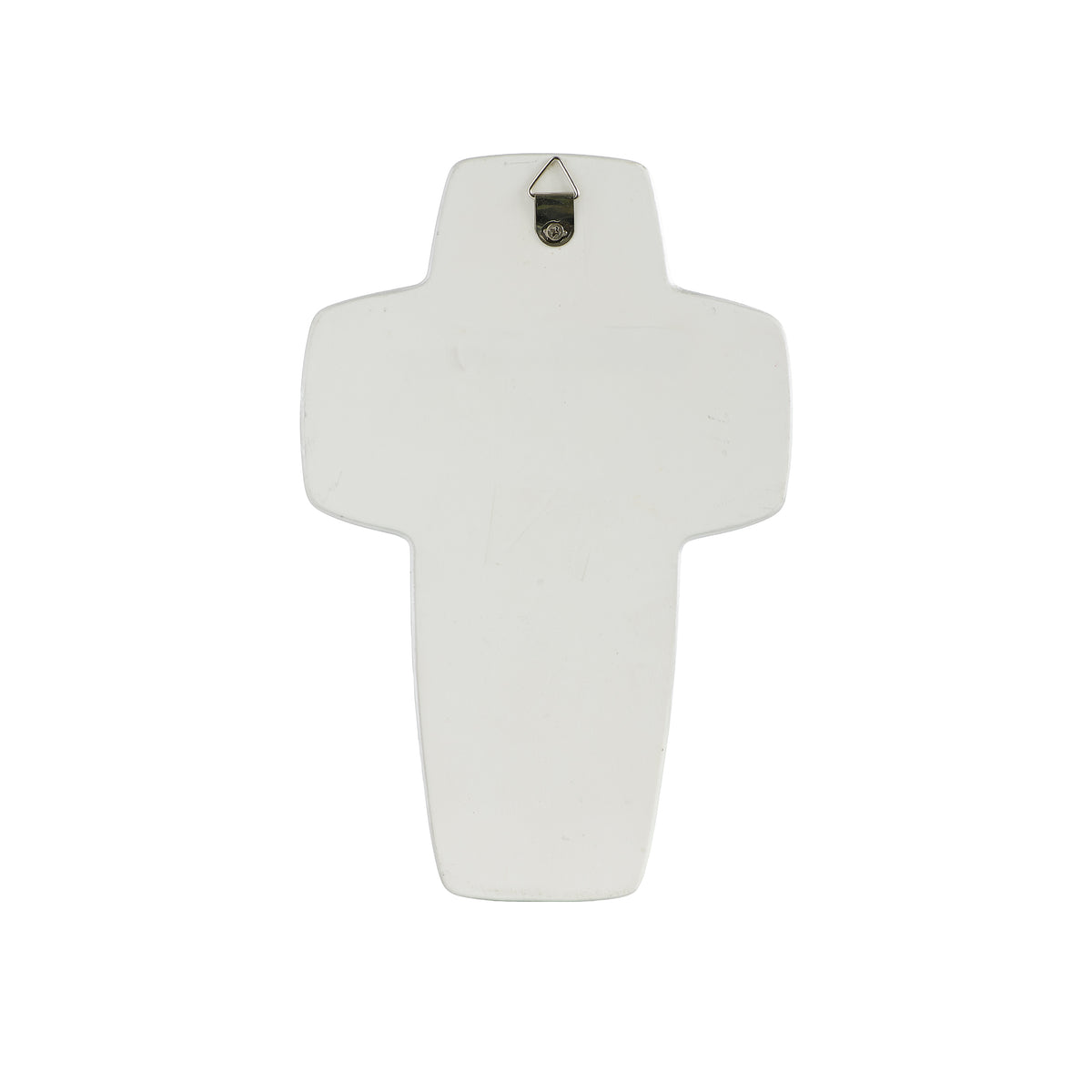 Back view of Bread of Life First Communion Wall Cross showing the plain light-colored reverse and wall-hanging opening
