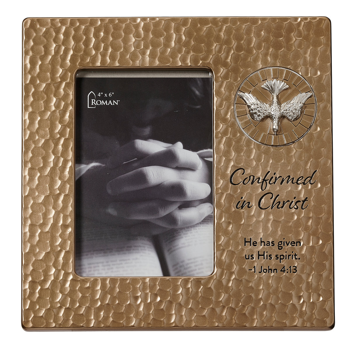 Confirmation dove and scripture picture frame front view