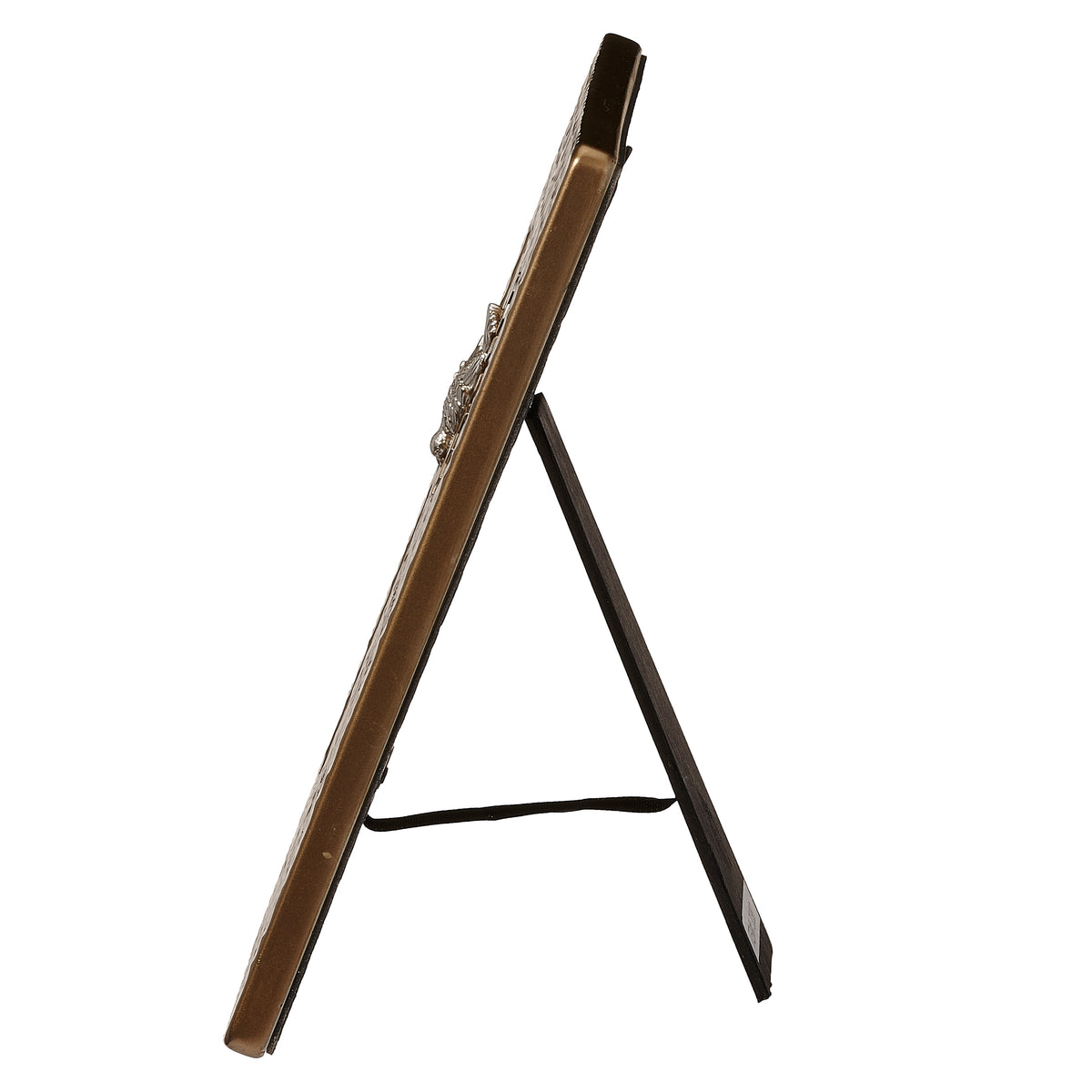 Side view of the “Confirmed in Christ” Confirmation picture frame showing the narrow profile and easel-style stand