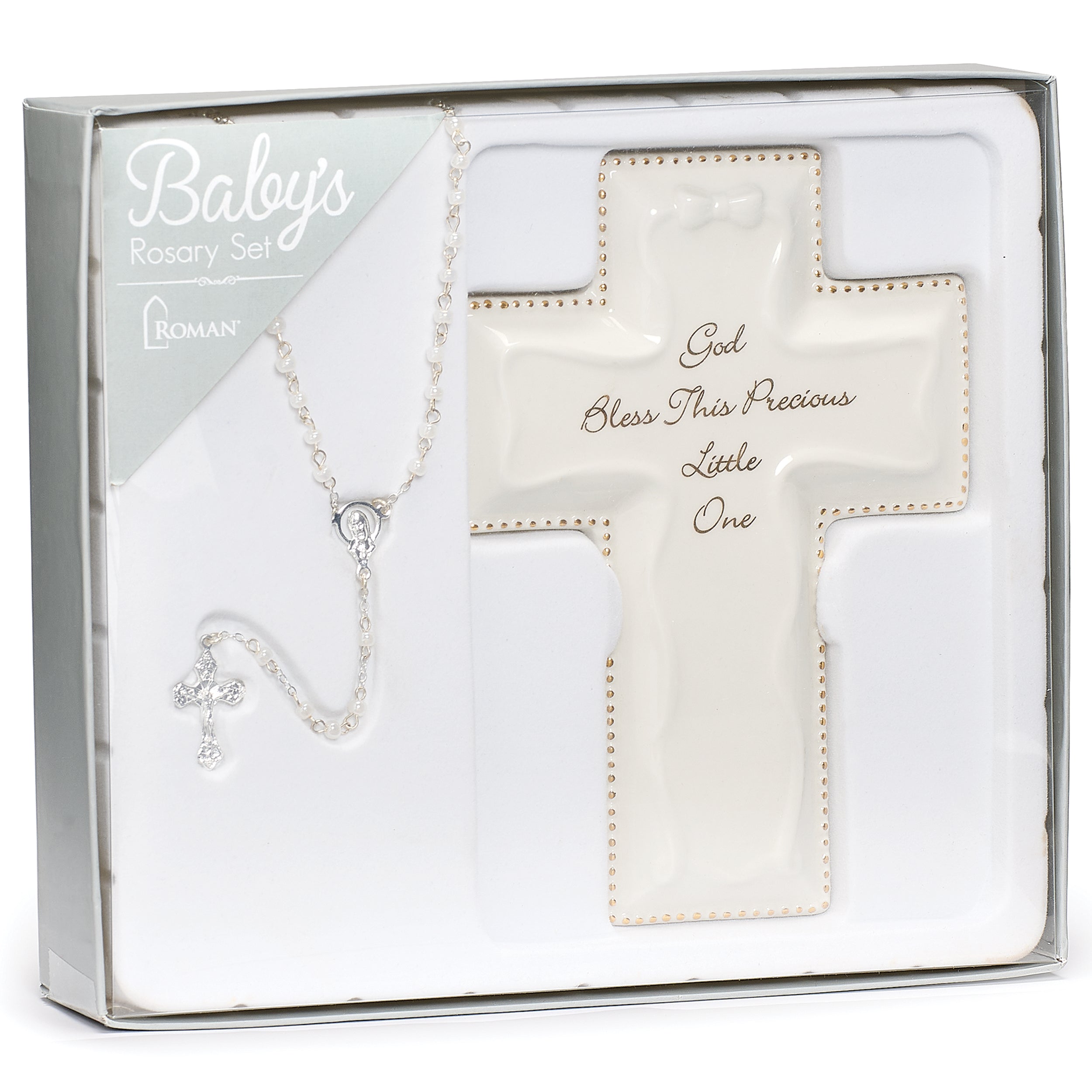"God Bless This Precious Little One" Cross & Rosary Keepsake Set