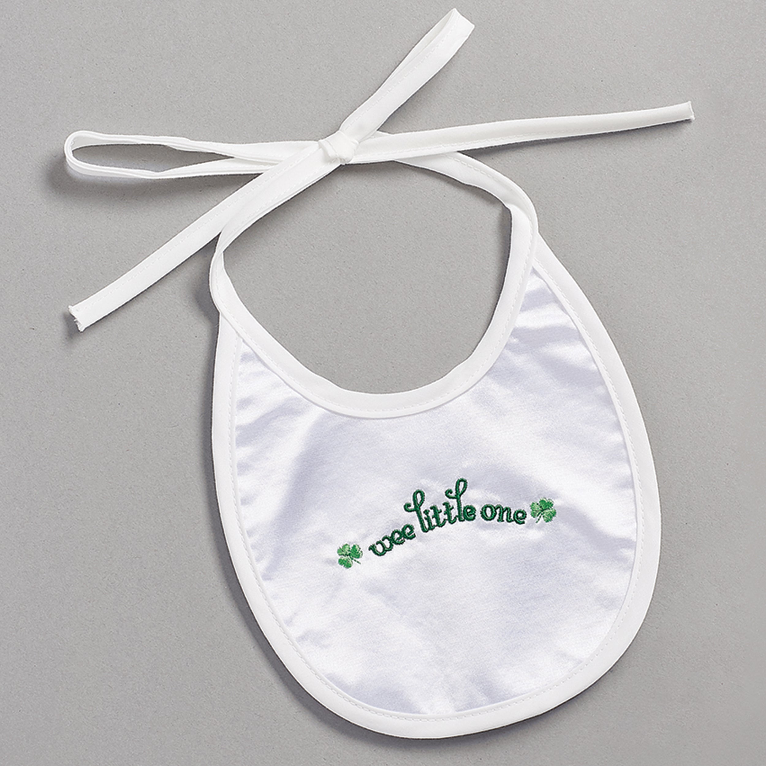 Wee Little One Irish Baptism Bib with Shamrocks