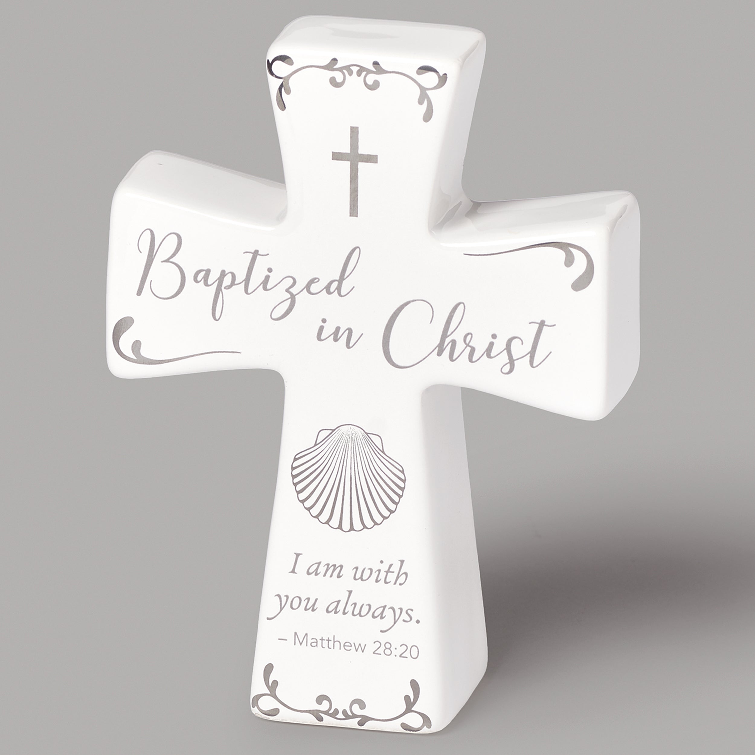 Baptized in Christ White Tabletop Cross