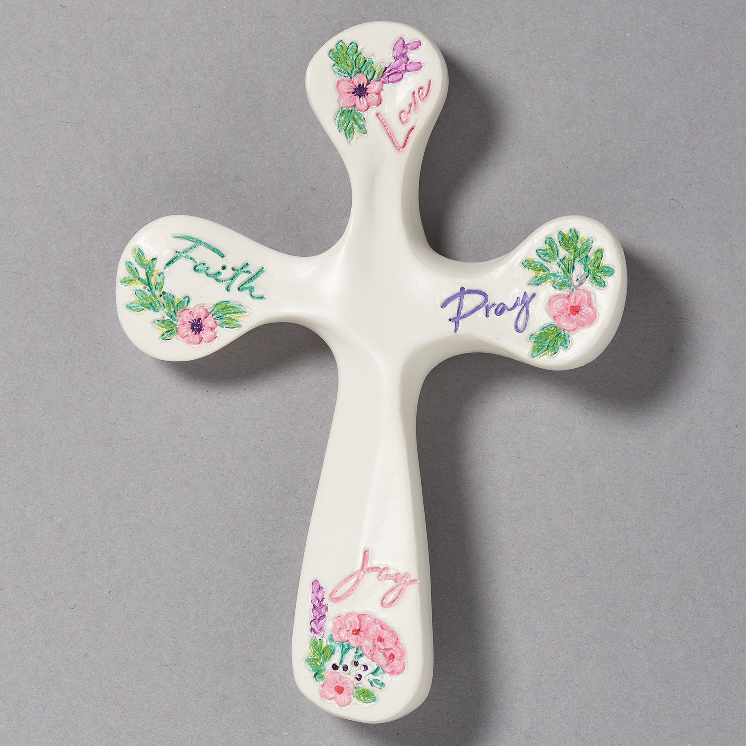 Comfort Palm Cross with Floral Accents & Inspiring Words