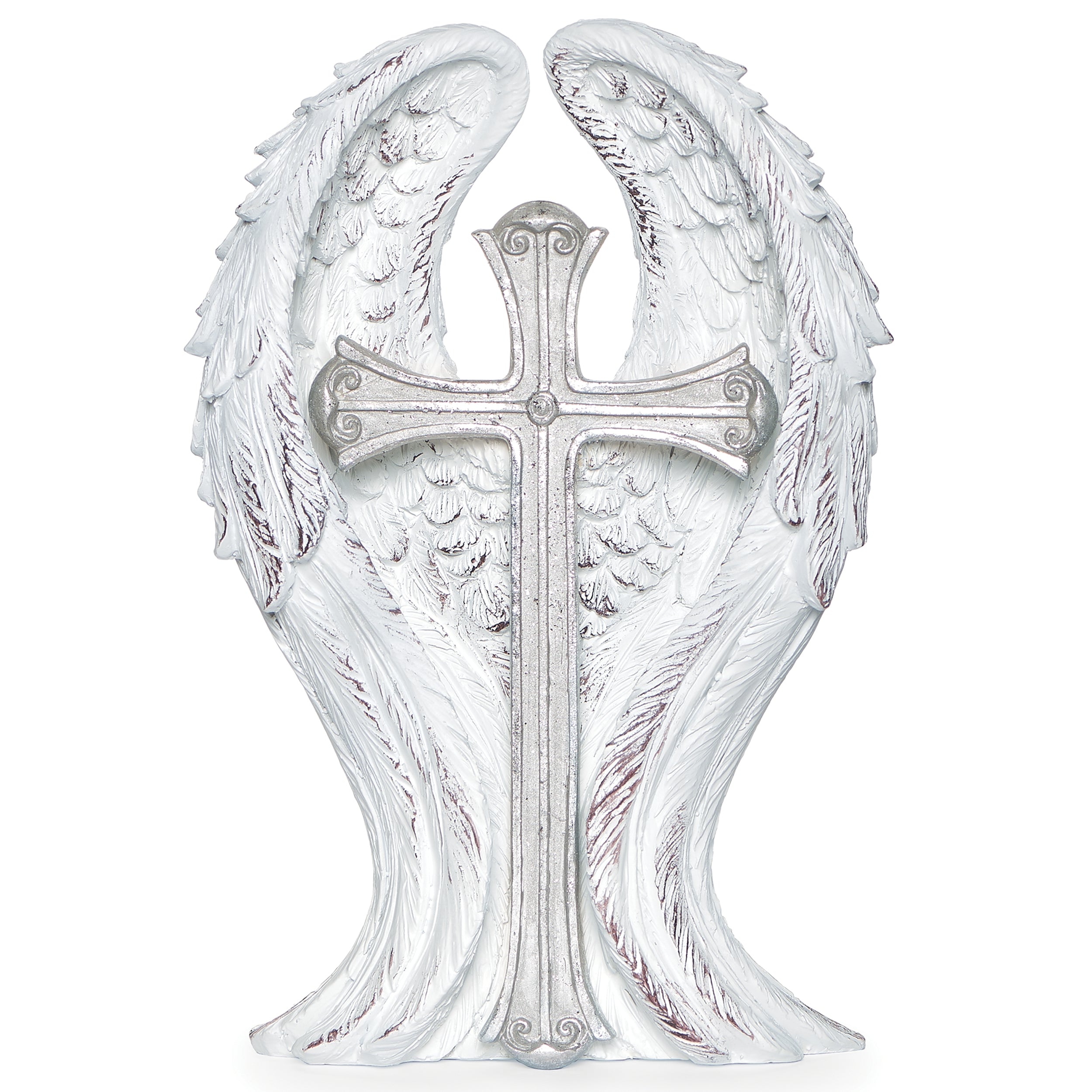 Tabletop Silver Cross with Angel Wings