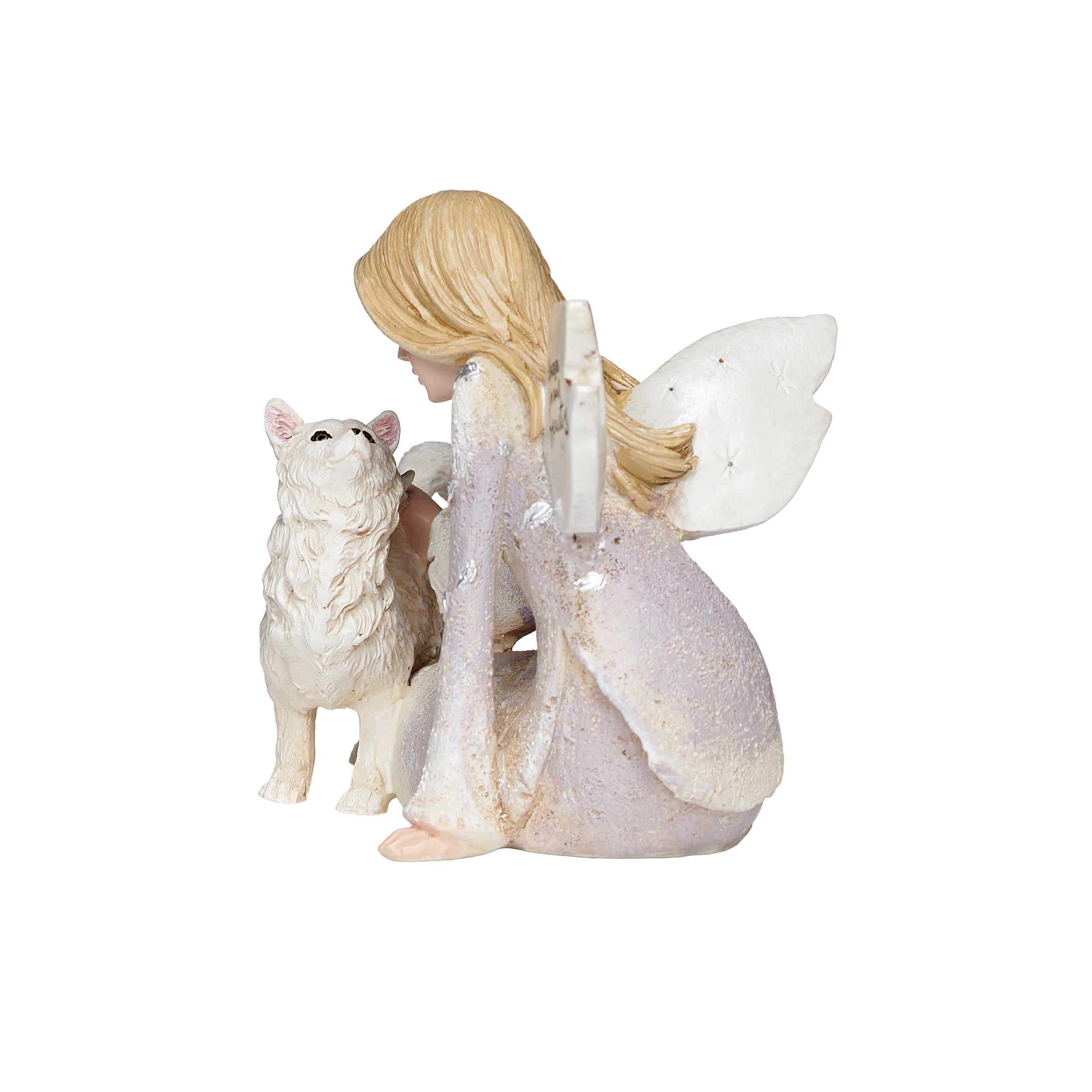 Decorative figurine of an angel with a cat on a white background