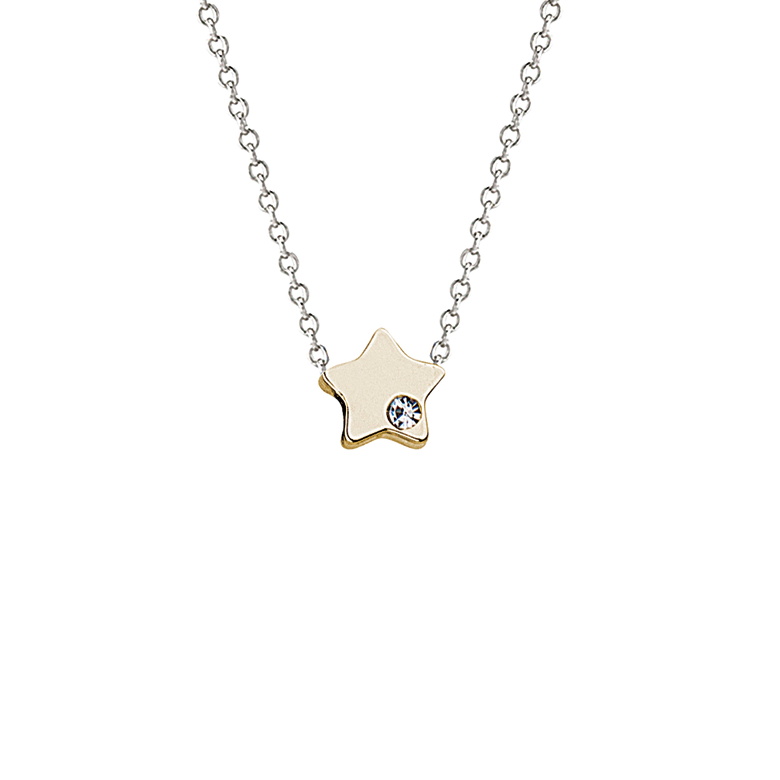 Star-shaped pendant necklace with a small gemstone on a white background