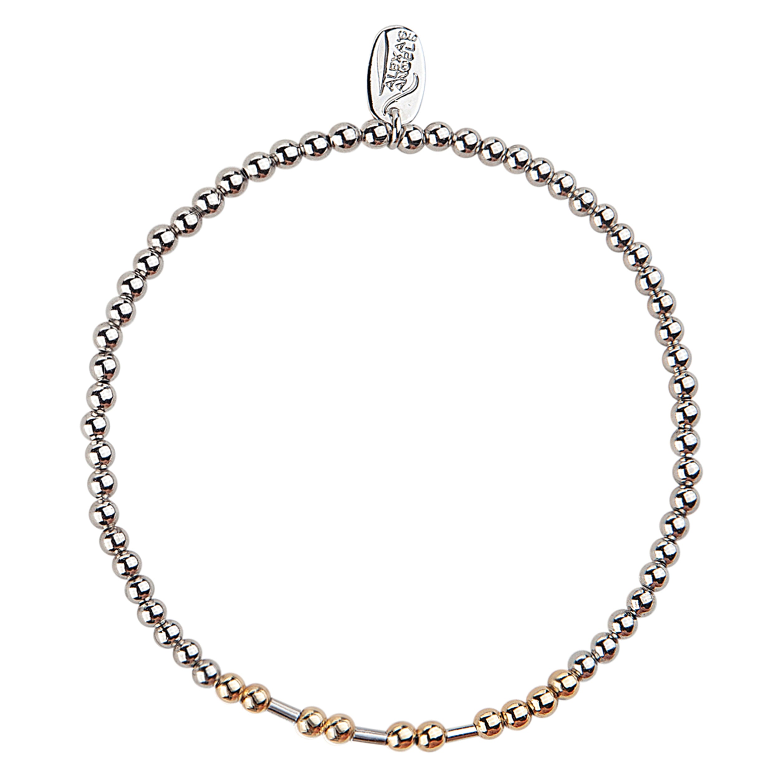 Bracelet with silver and gold beads on a white background