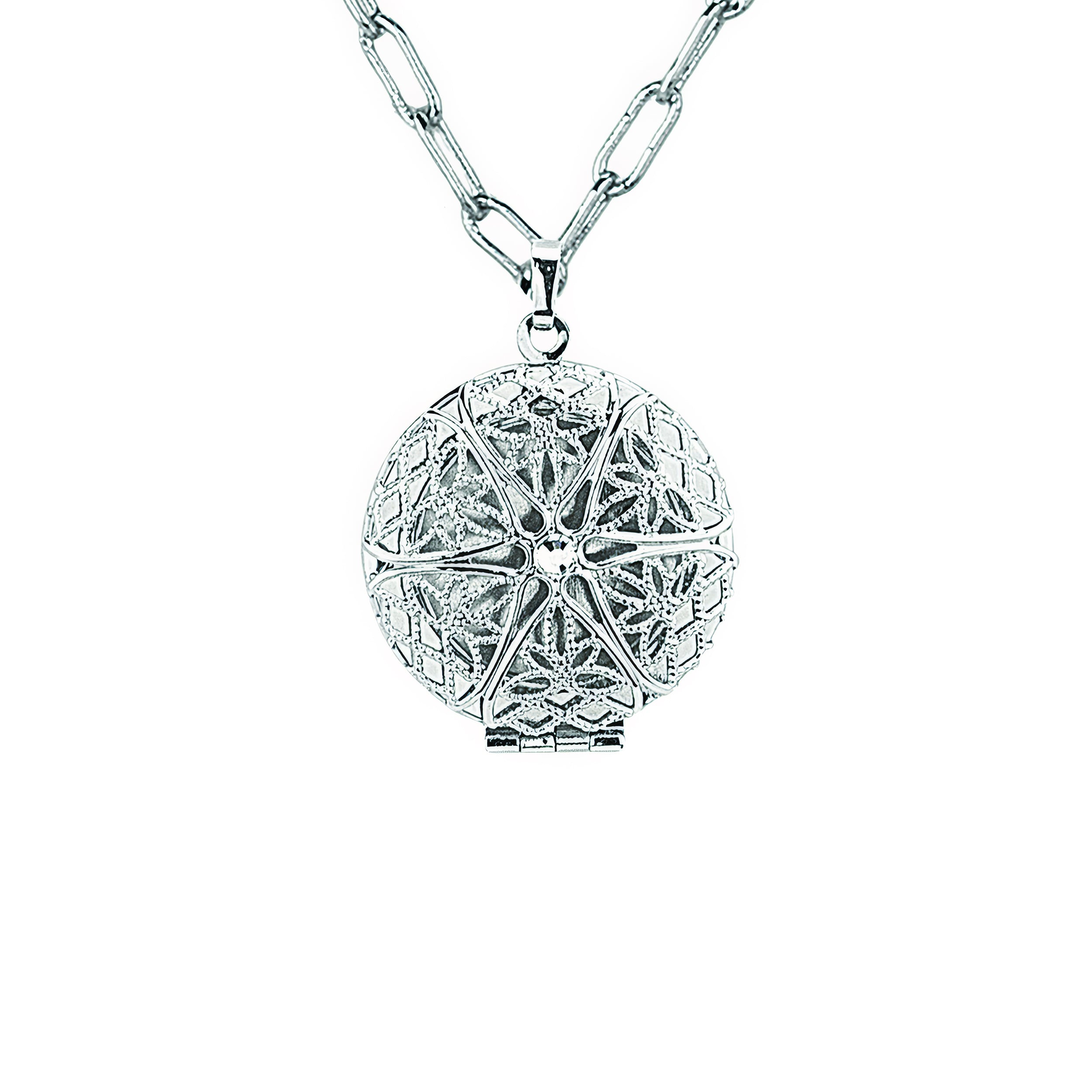 Alexa's Angels Round Crystal Prayer Box Necklace