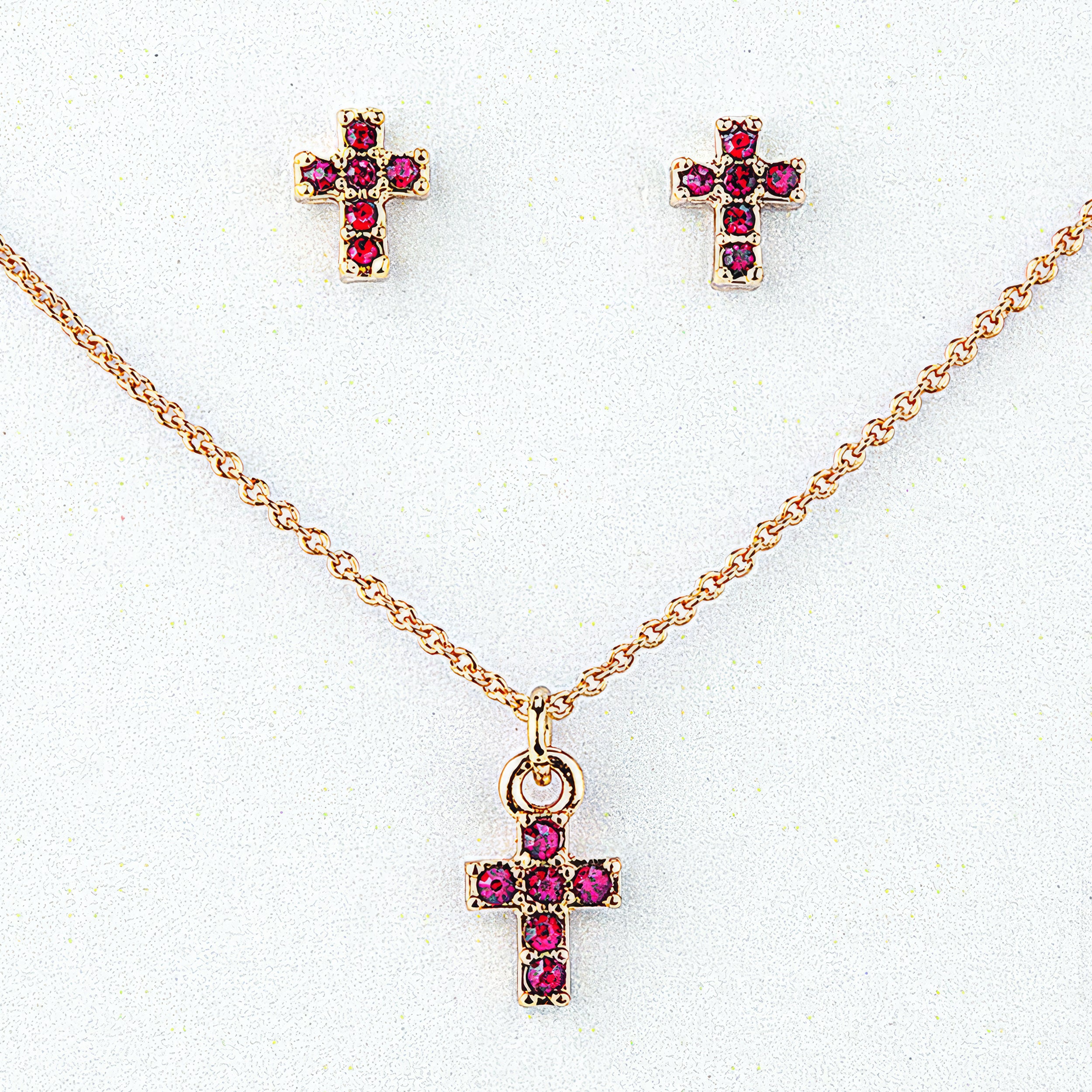 Alexa's Angels Birthstone Cross Children's Necklace & Earring Set