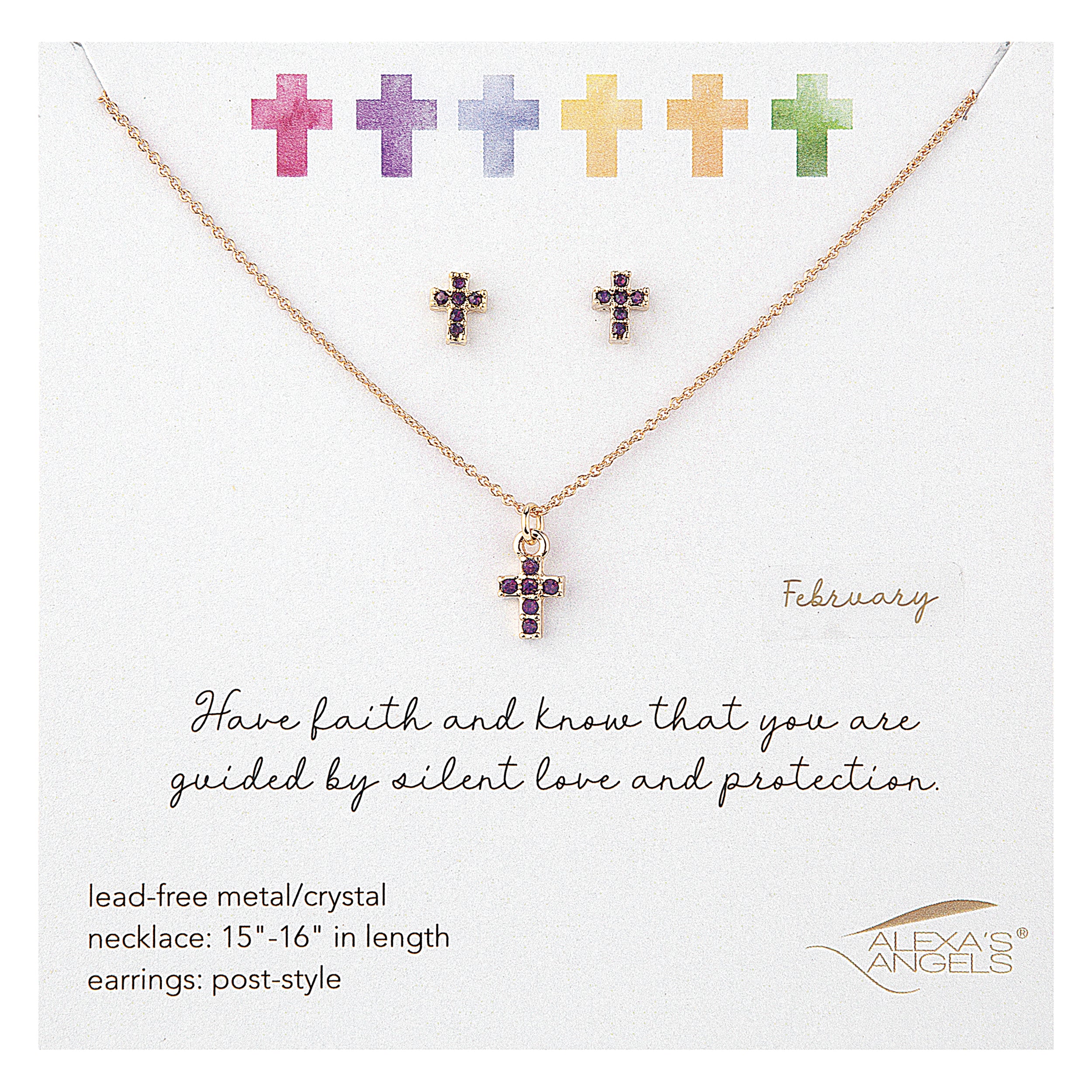 Alexa's Angels Children's Birthstone Cross Necklace & Earring Set