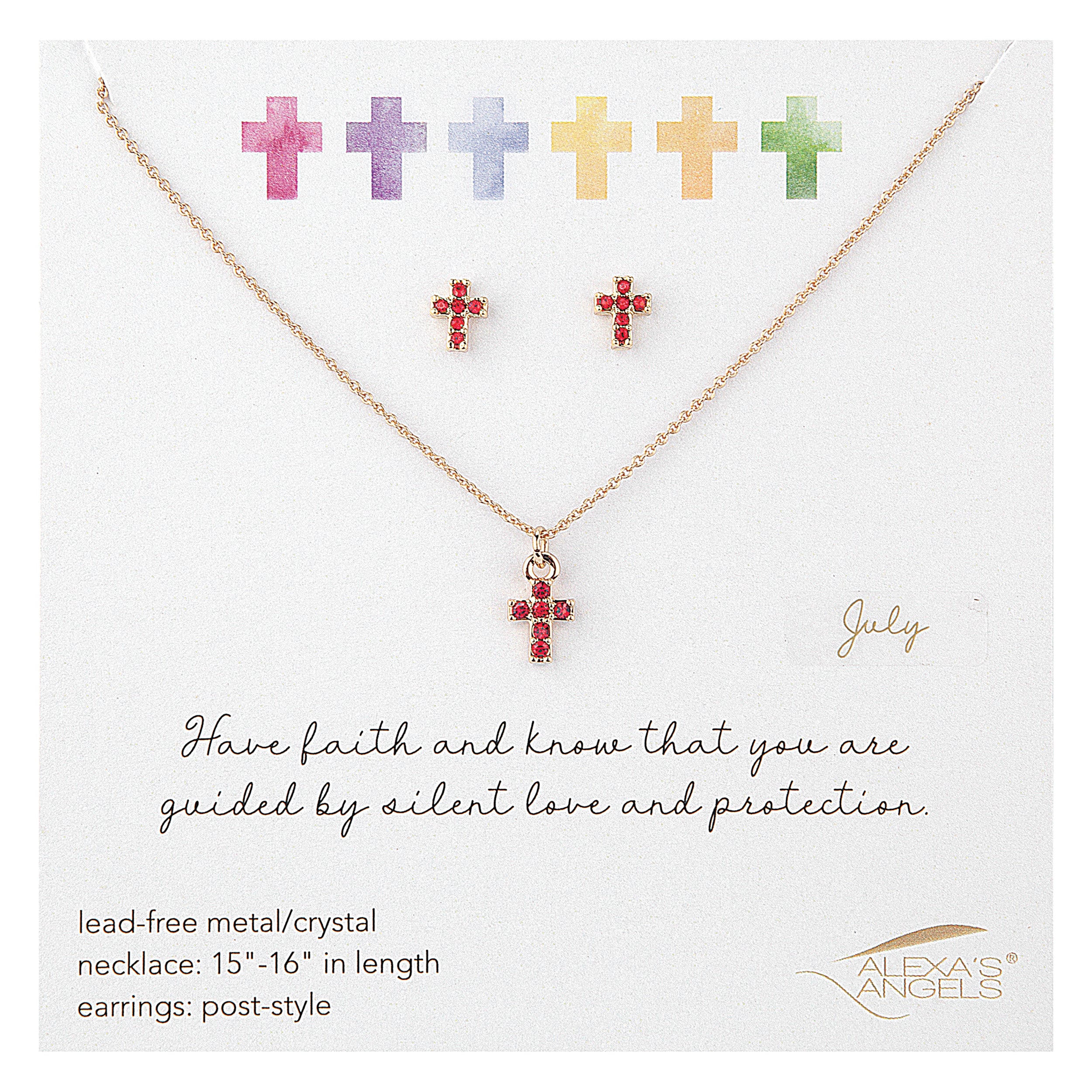 Alexa's Angels Birthstone Cross Children's Necklace & Earring Set