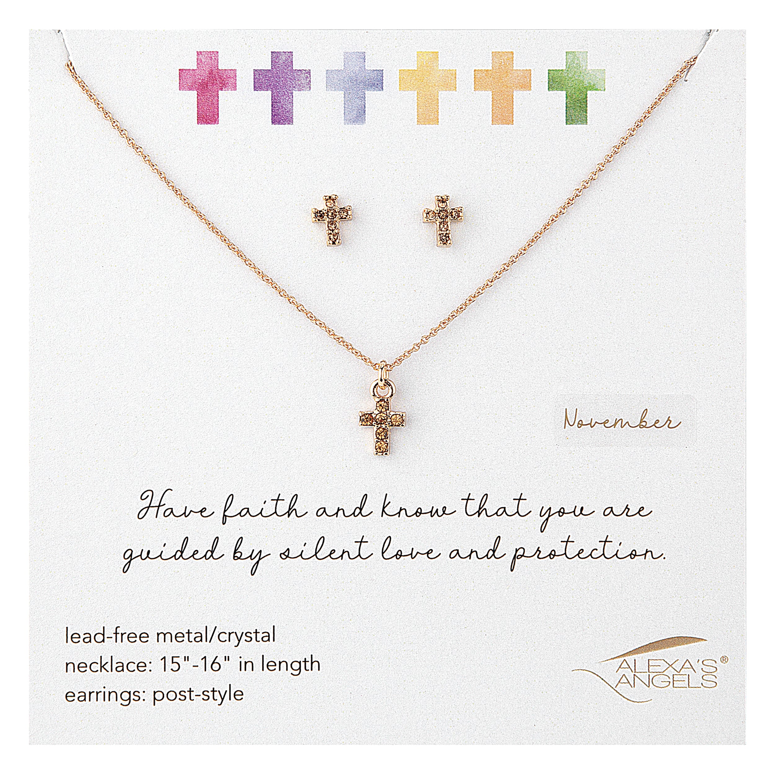 Alexa's Angels Birthstone Cross Children's Necklace & Earring Set