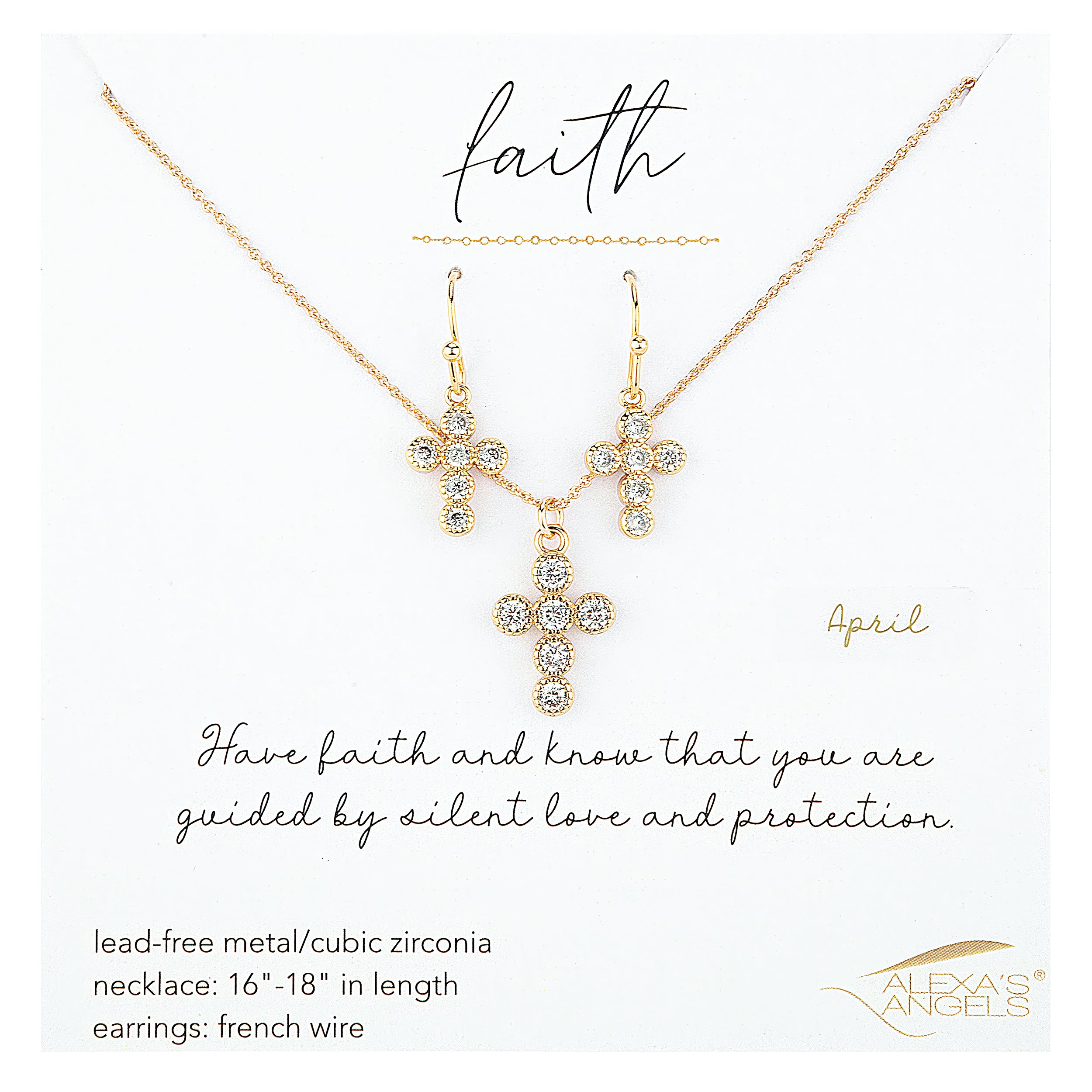 Alexa's Angels Birthstone Cross Necklace & Earring Set