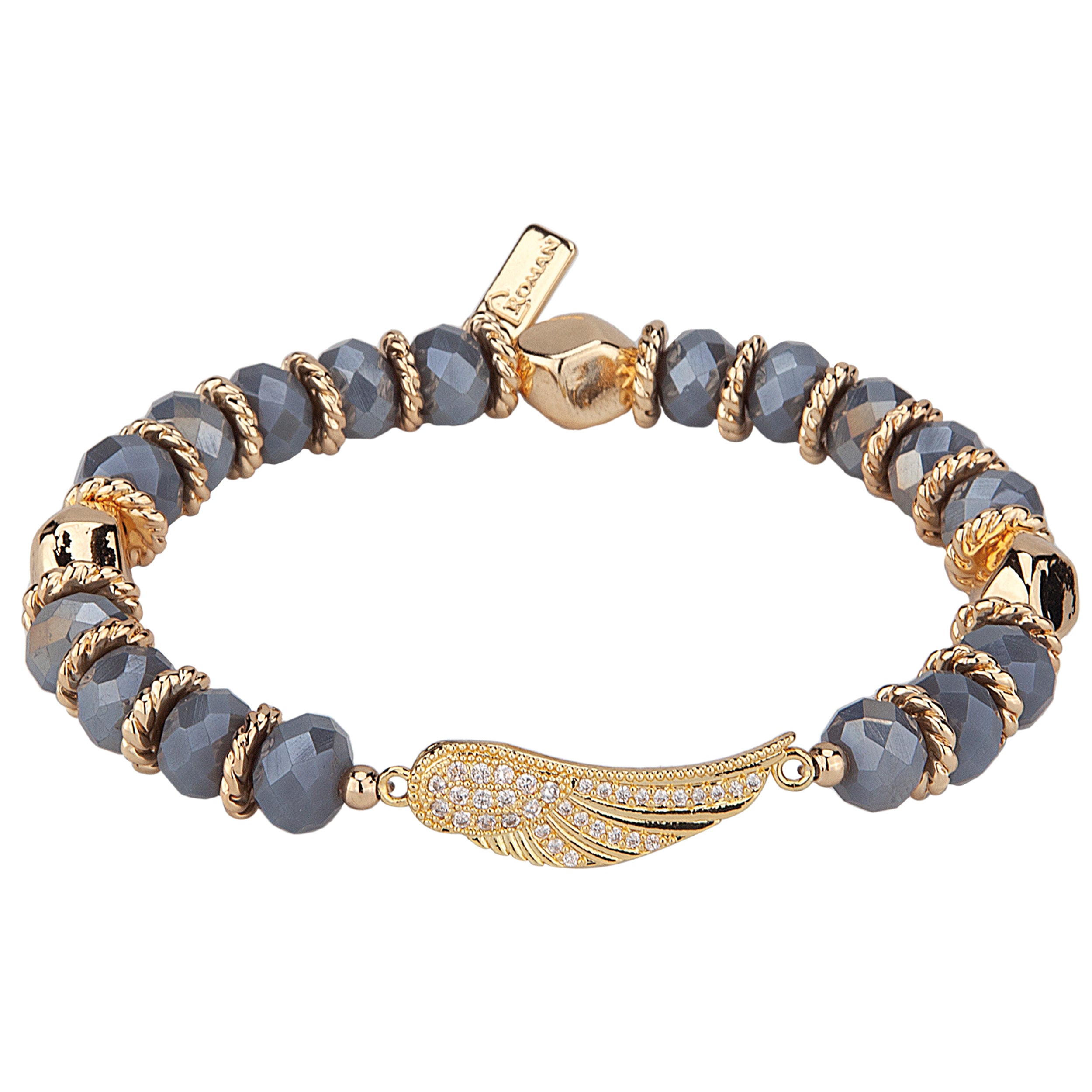 Women's Guardian Angel Crystal Stretch Bead Bracelet with Wing Charm