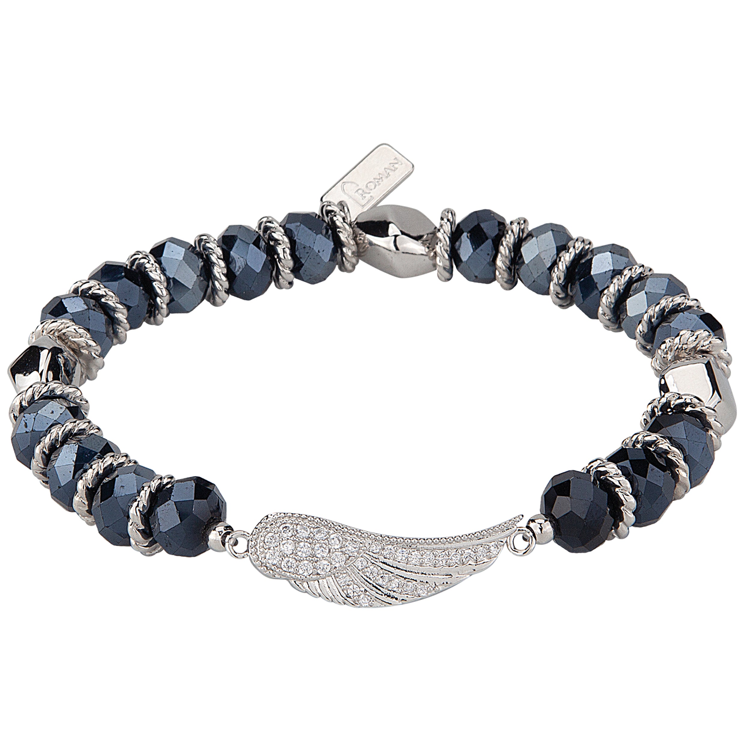 Women's Guardian Angel Crystal Stretch Bead Bracelet with Wing Charm