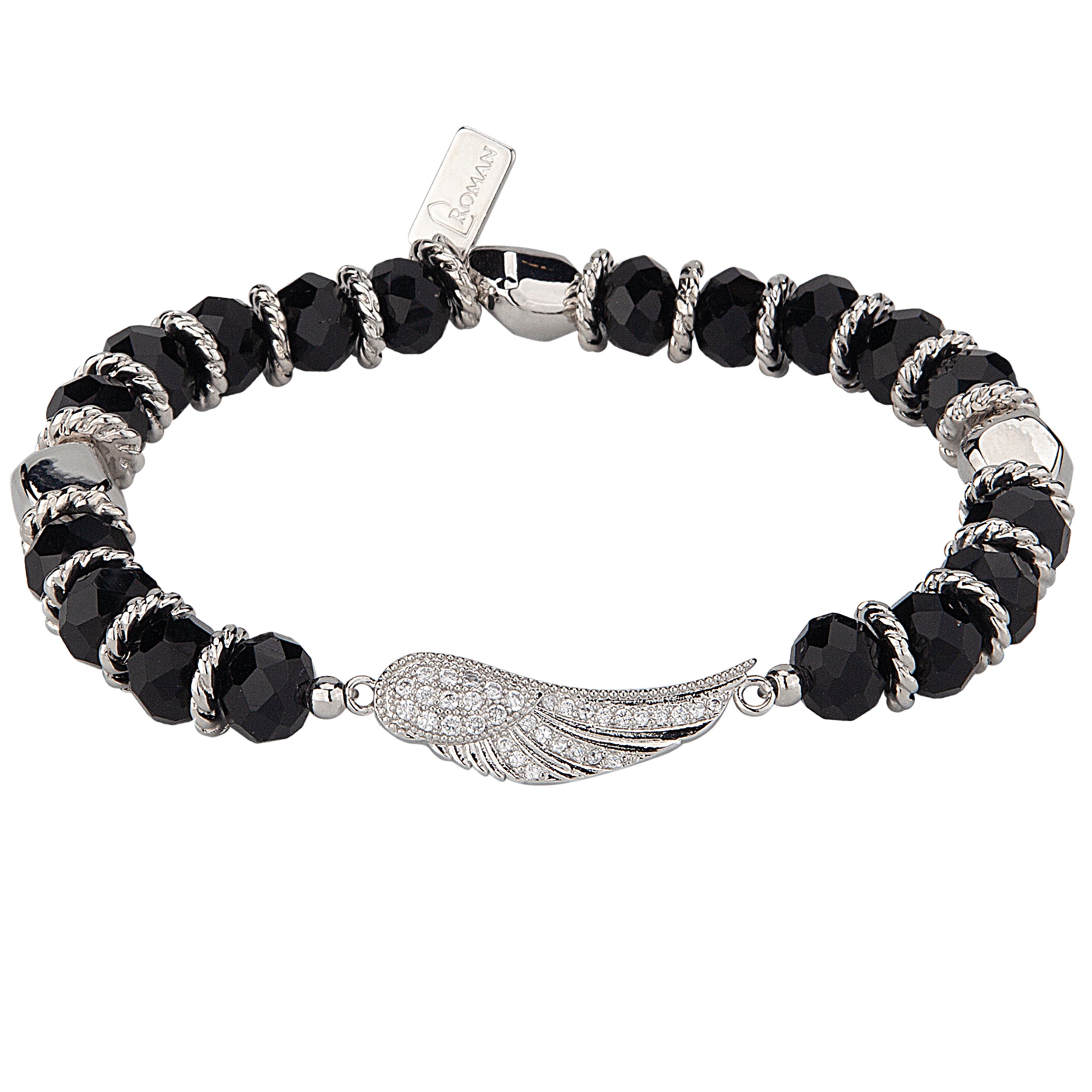 Women's Guardian Angel Crystal Stretch Bead Bracelet with Wing Charm
