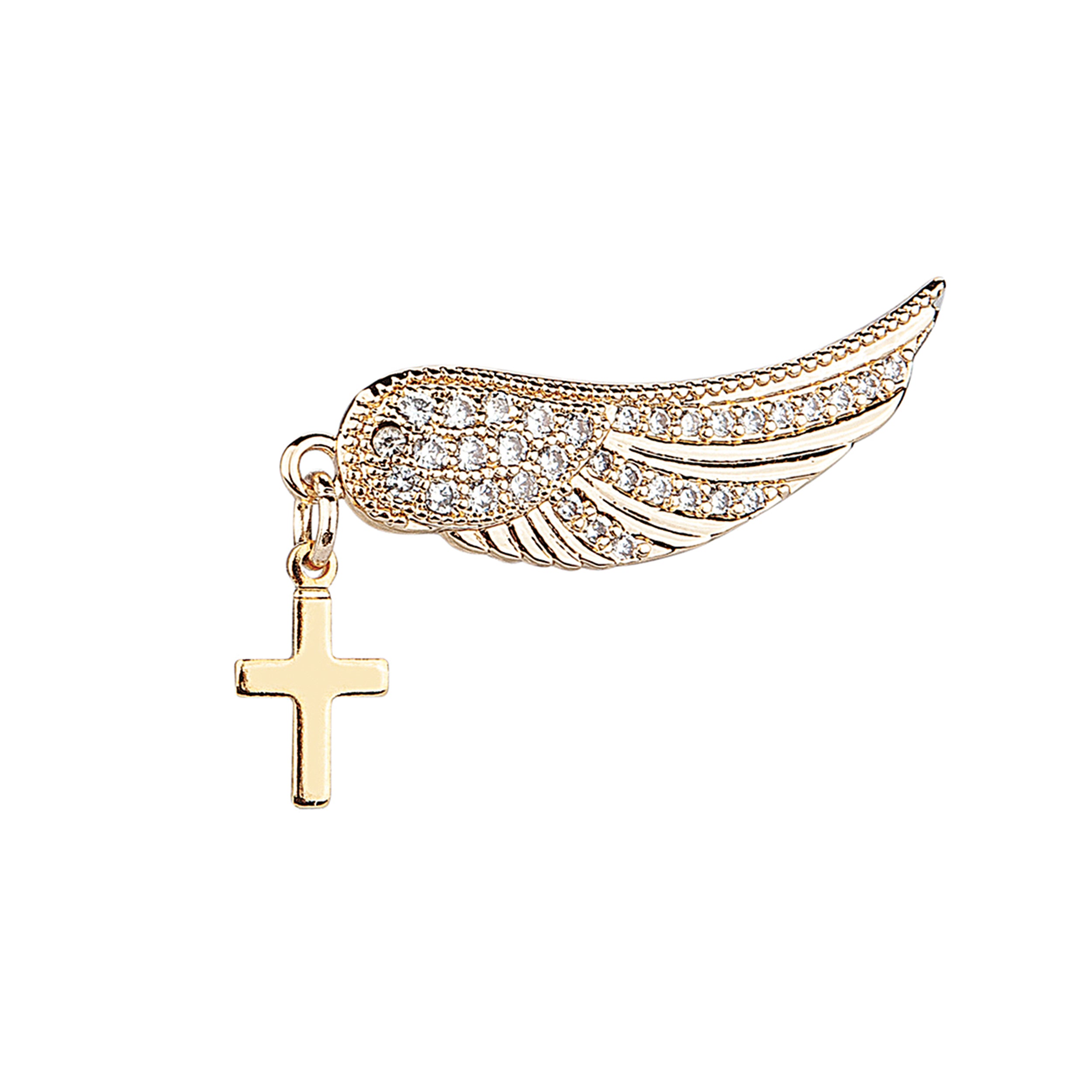 Guardian Angel Wing Pin with Cross Charm