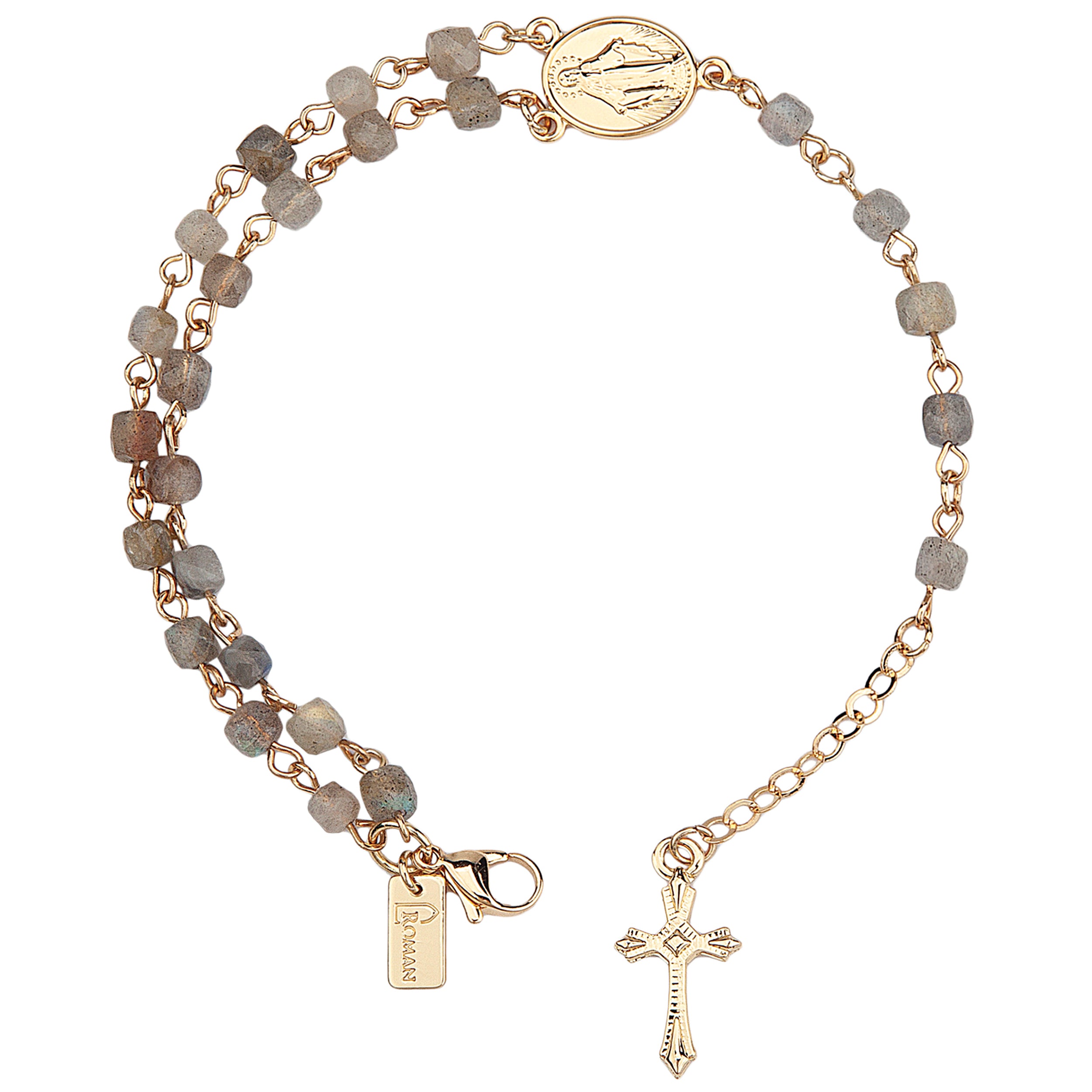 Beaded Gemstone Rosary Bracelet with Cross Charm