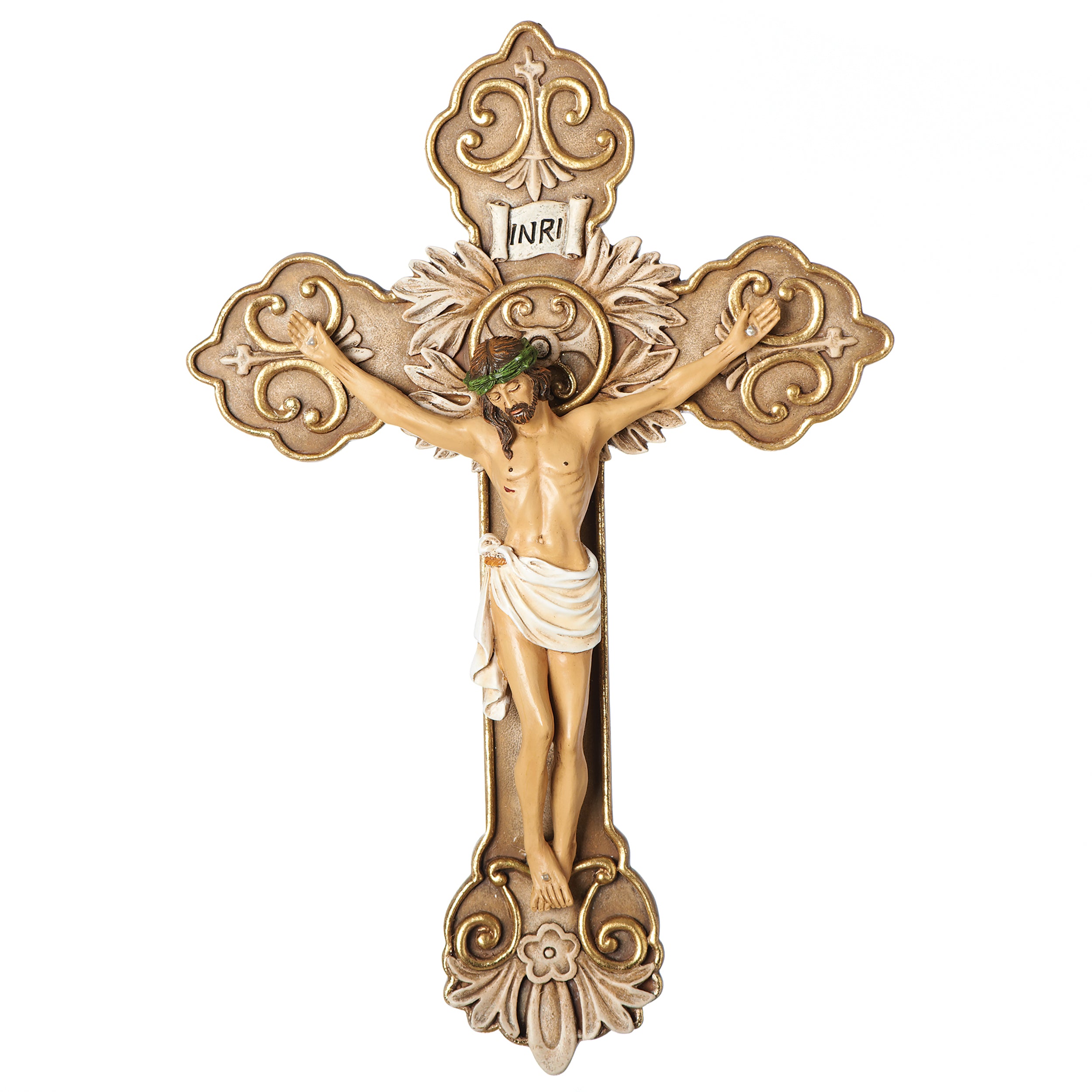 Decorative Wall Crucifix with Floral Scroll Design