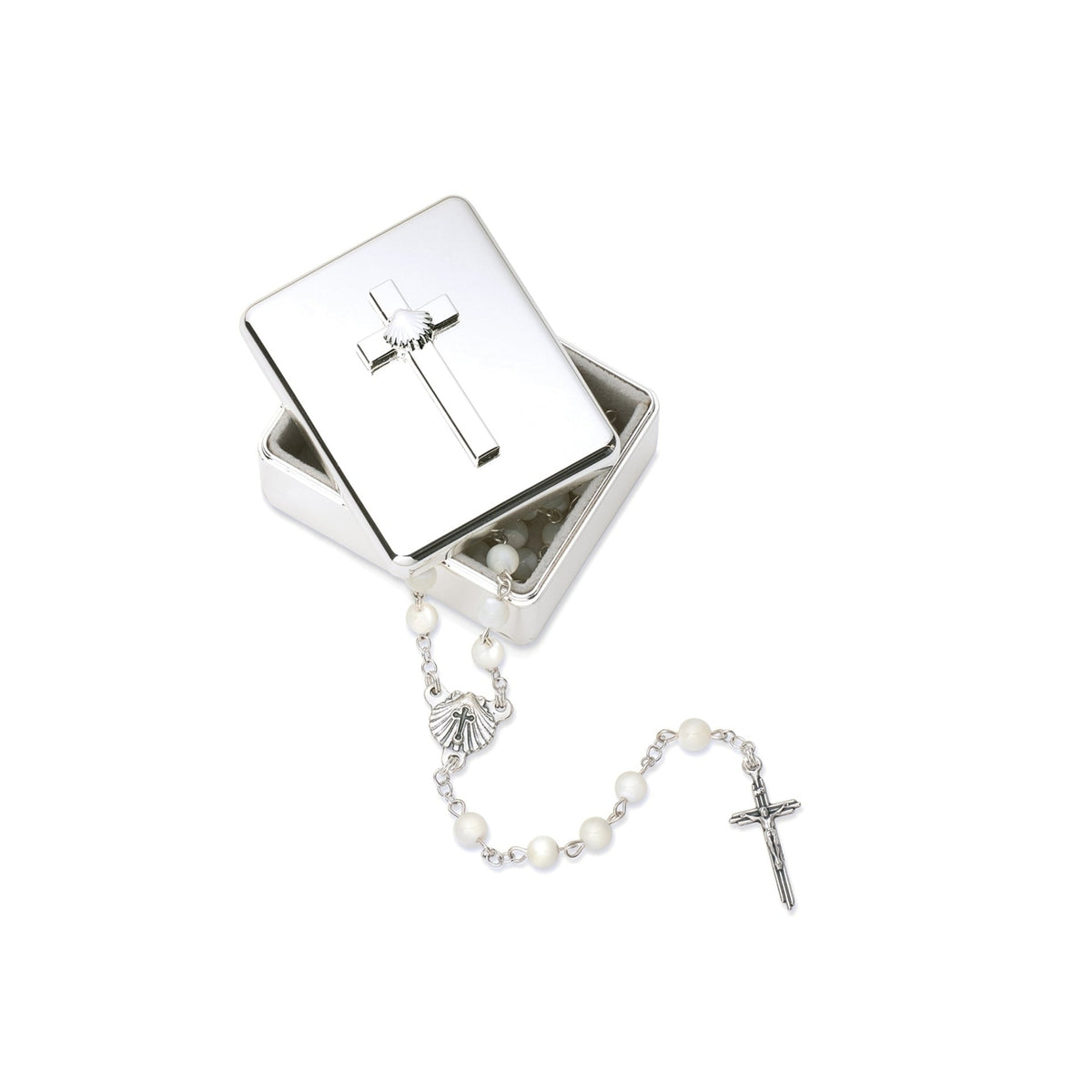 Caroline Collection Silver Cross Shell Baptism Keepsake Box