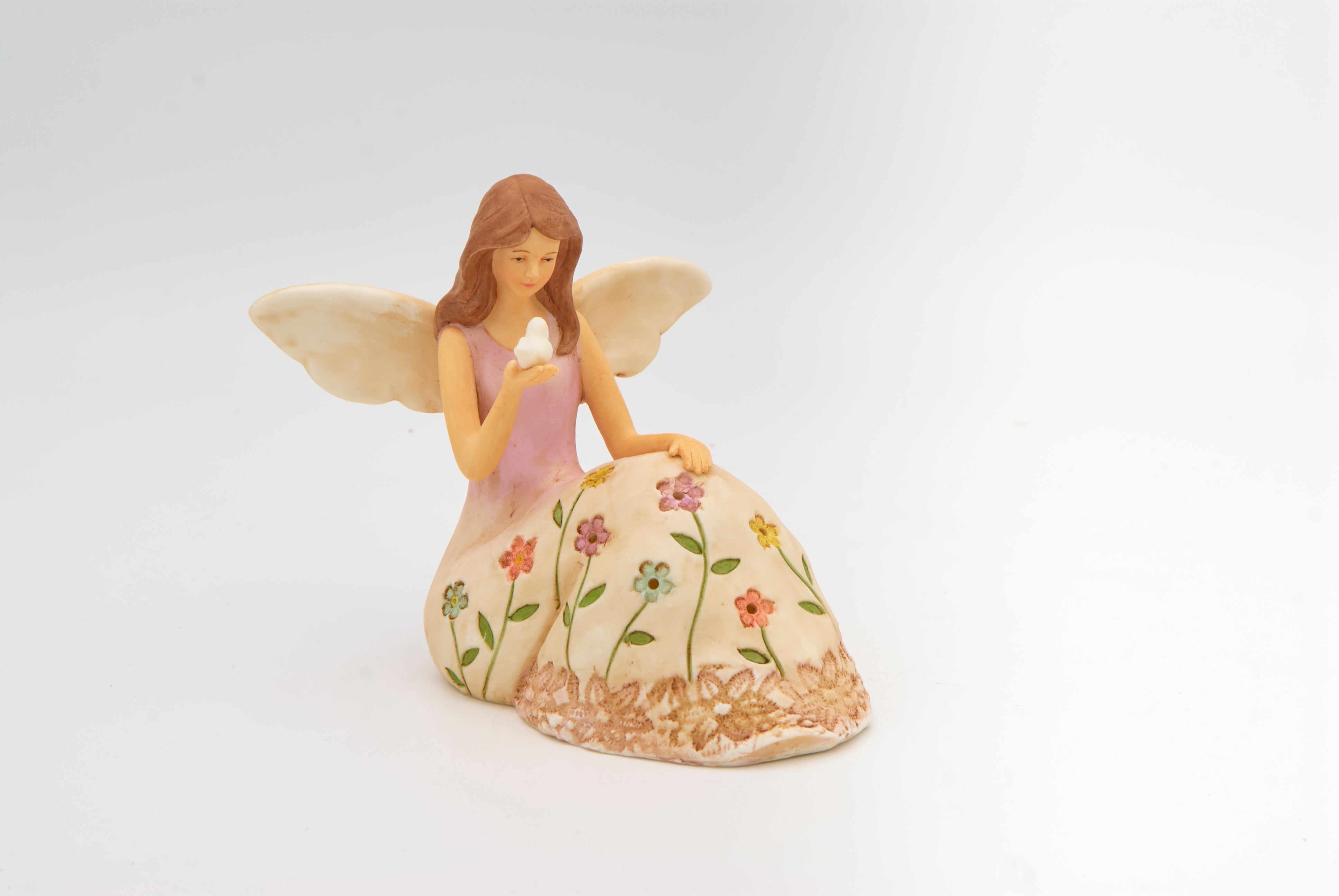 LED Seated Angel with Bird Figure