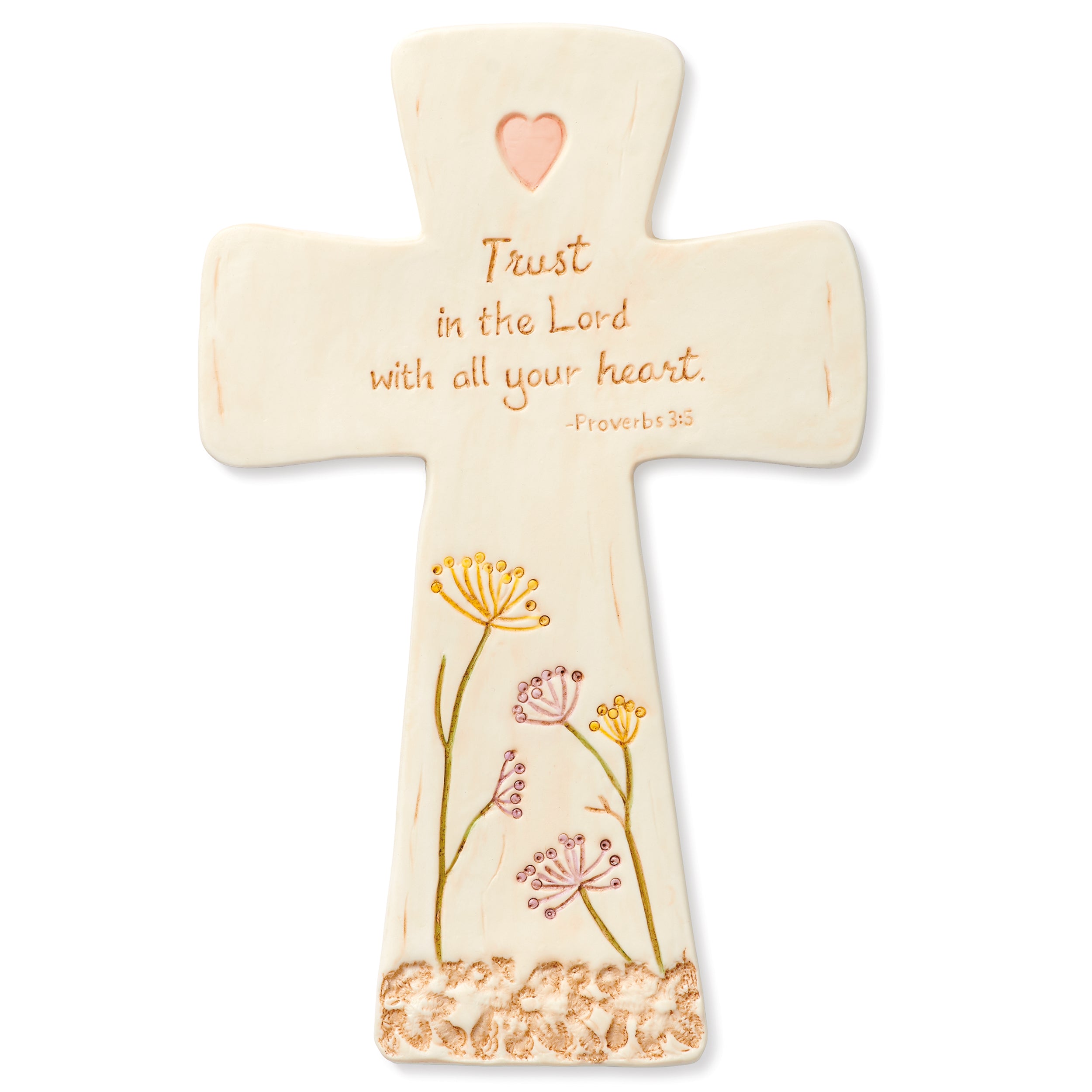 Scripture Porcelain Wall Cross with Floral Accents
