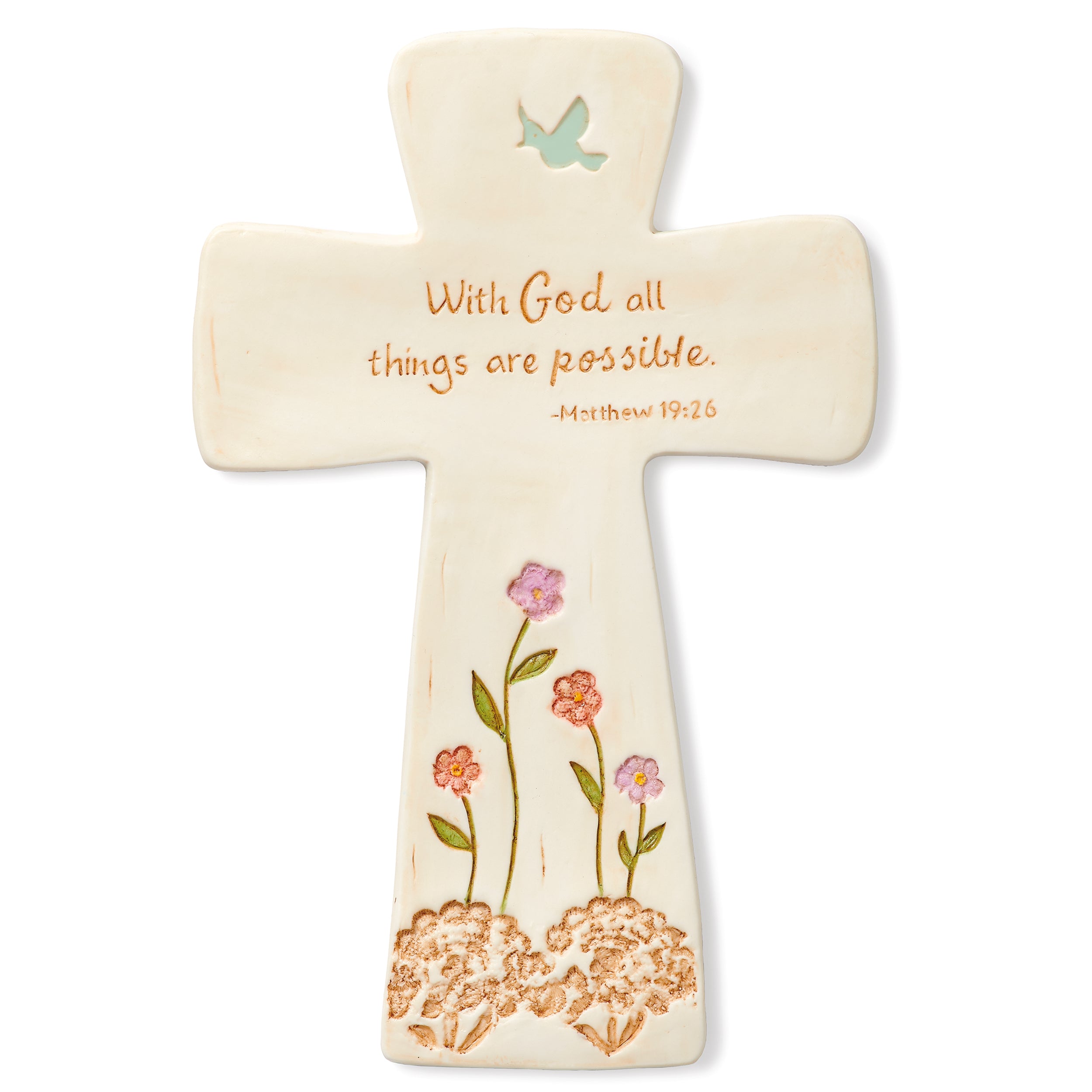 Scripture Porcelain Wall Cross with Floral Accents