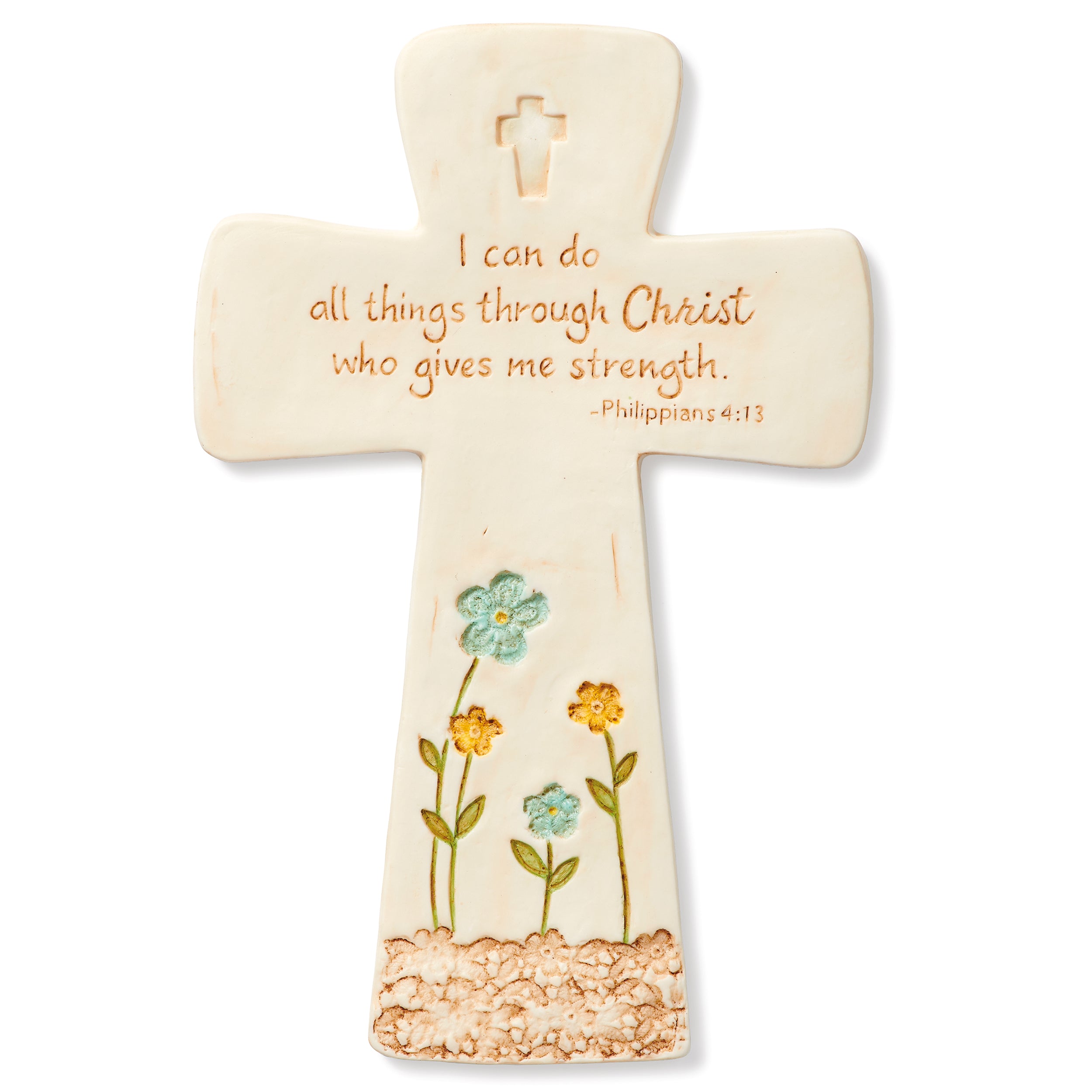 Scripture Porcelain Wall Cross with Floral Accents