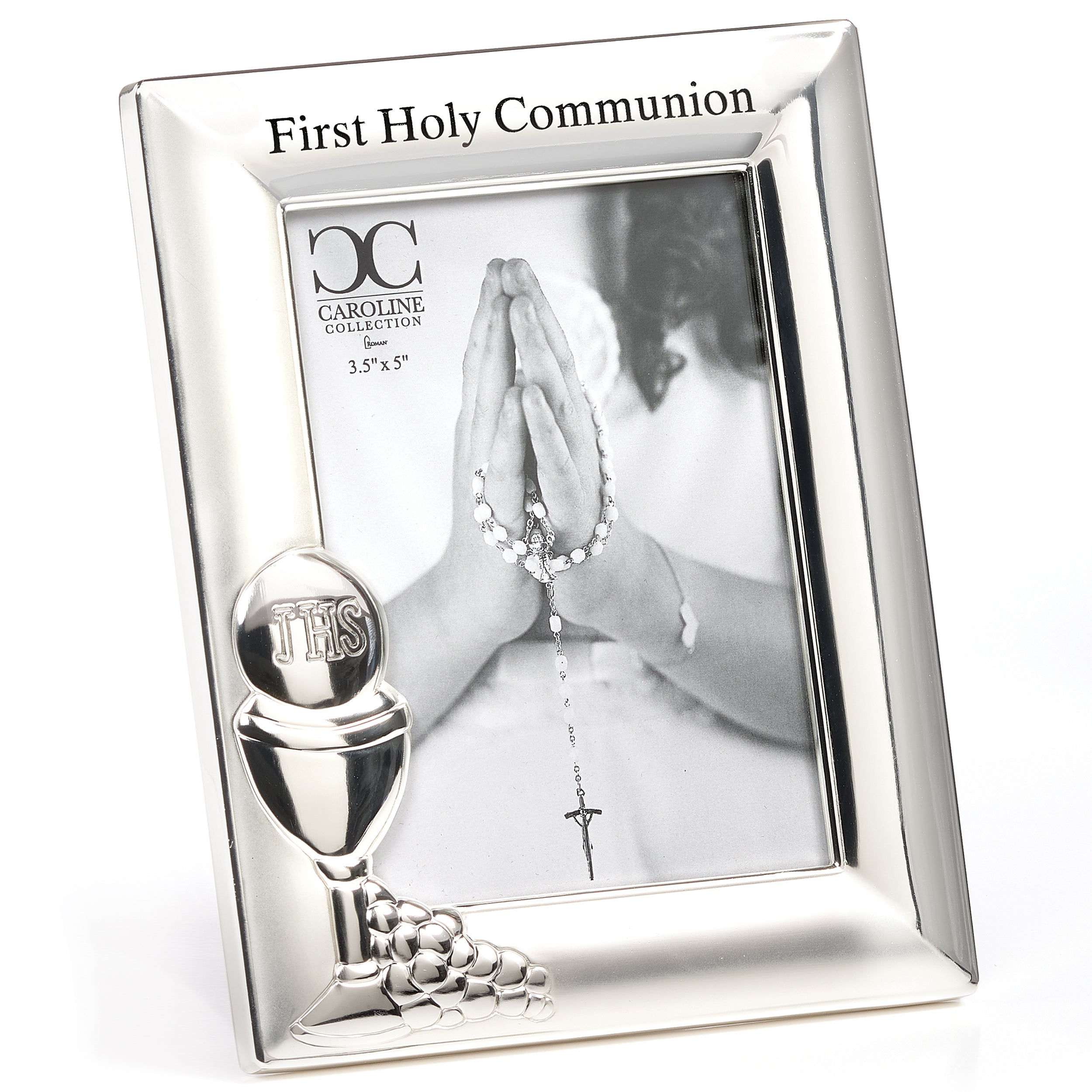 Caroline Collection Radiant Silver First Communion Frame with Chalice & Grapes