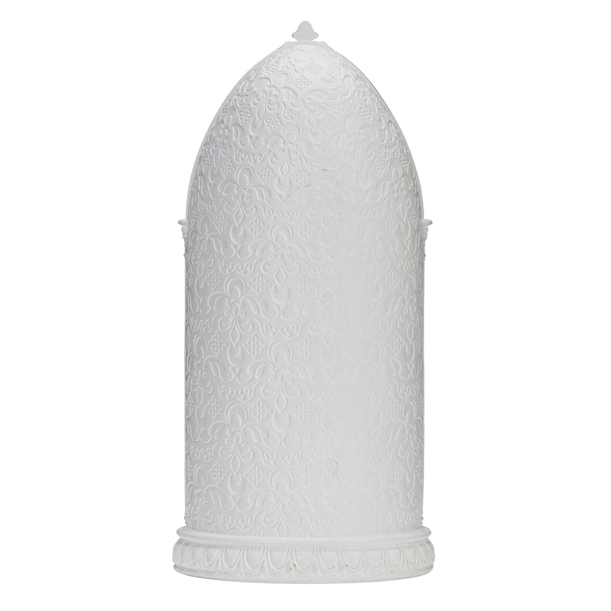 Back view of Our Lady of Grace in Arch showing the plain white arched backing and sculpted base