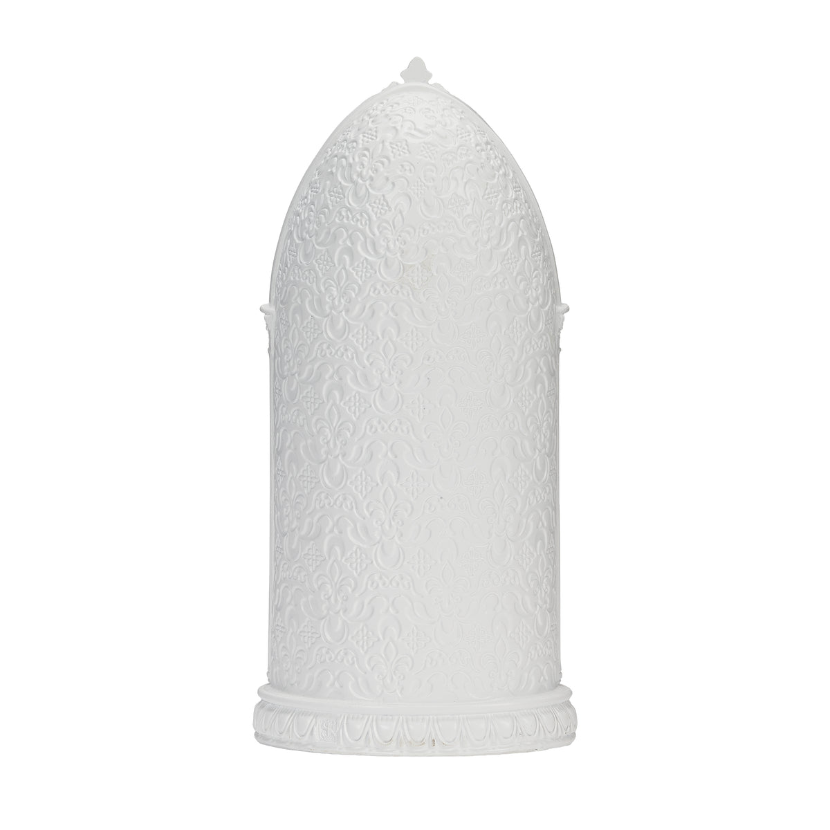 Back view of Lighted Immaculate Heart of Mary in Arch showing the plain white arched backing and sculpted base