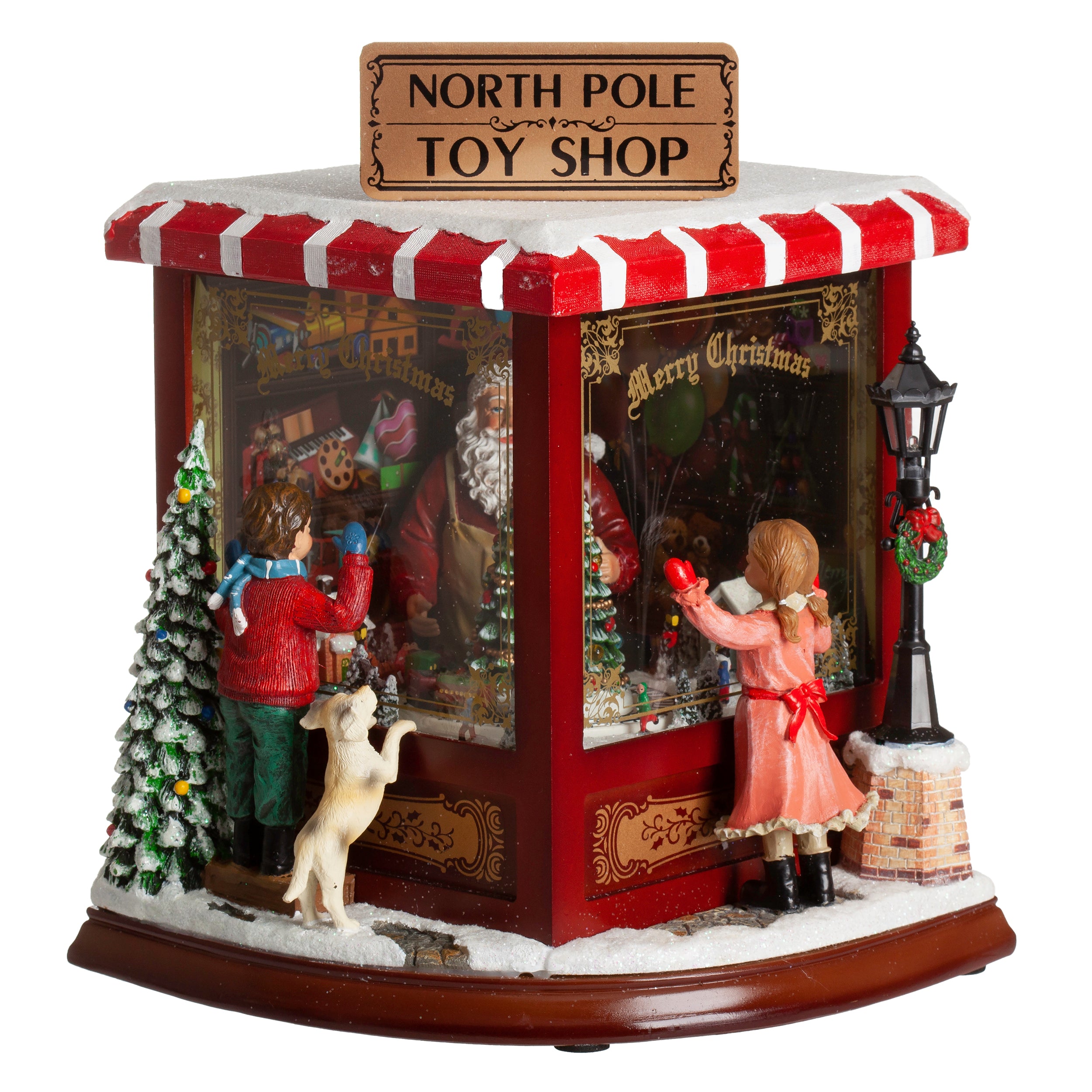 Amusements North Pole Toy Shop Lighted Musical Rotating Train Village Scene - 10" H
