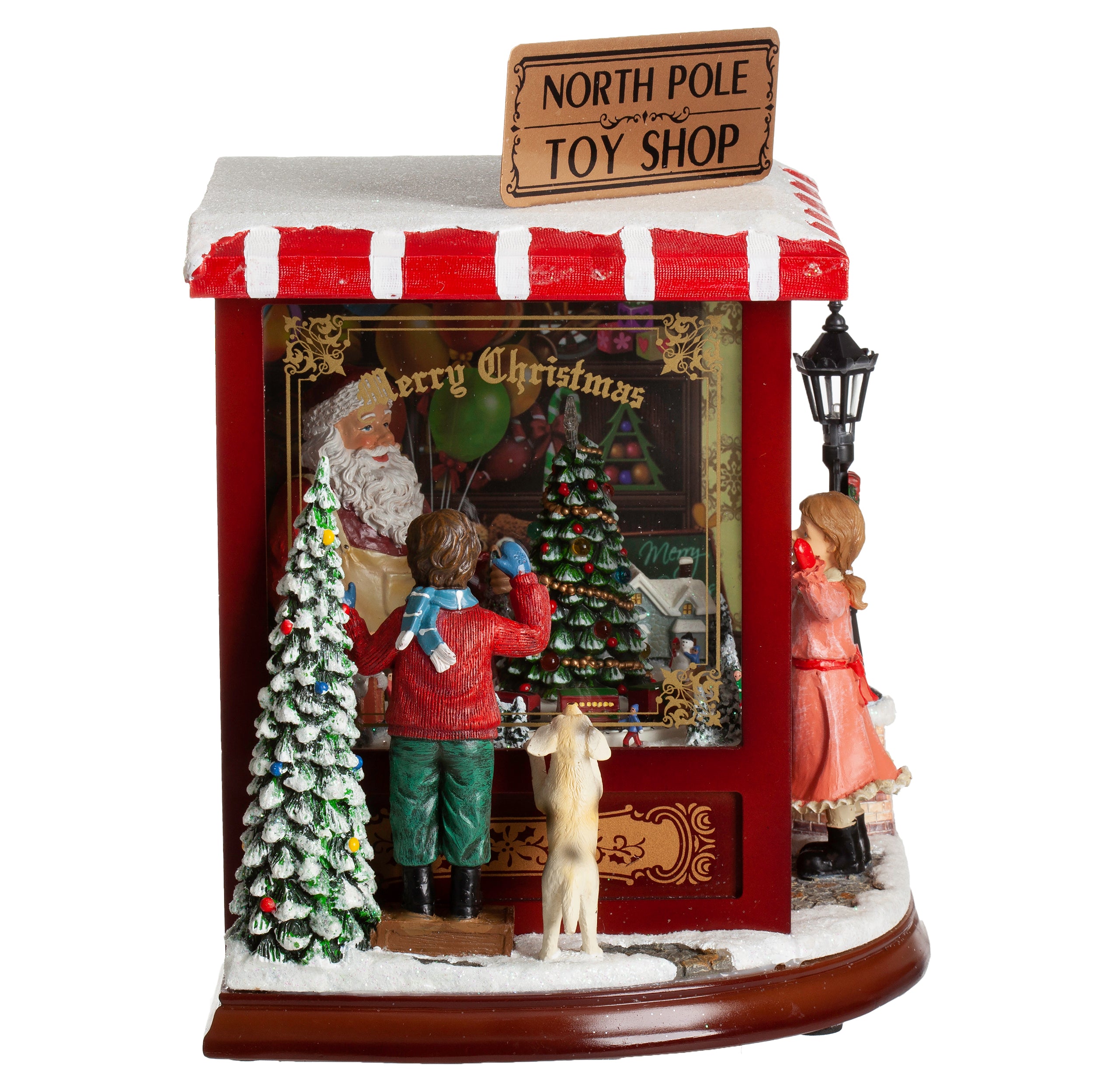 Amusements North Pole Toy Shop Lighted Musical Rotating Train Village Scene - 10" H