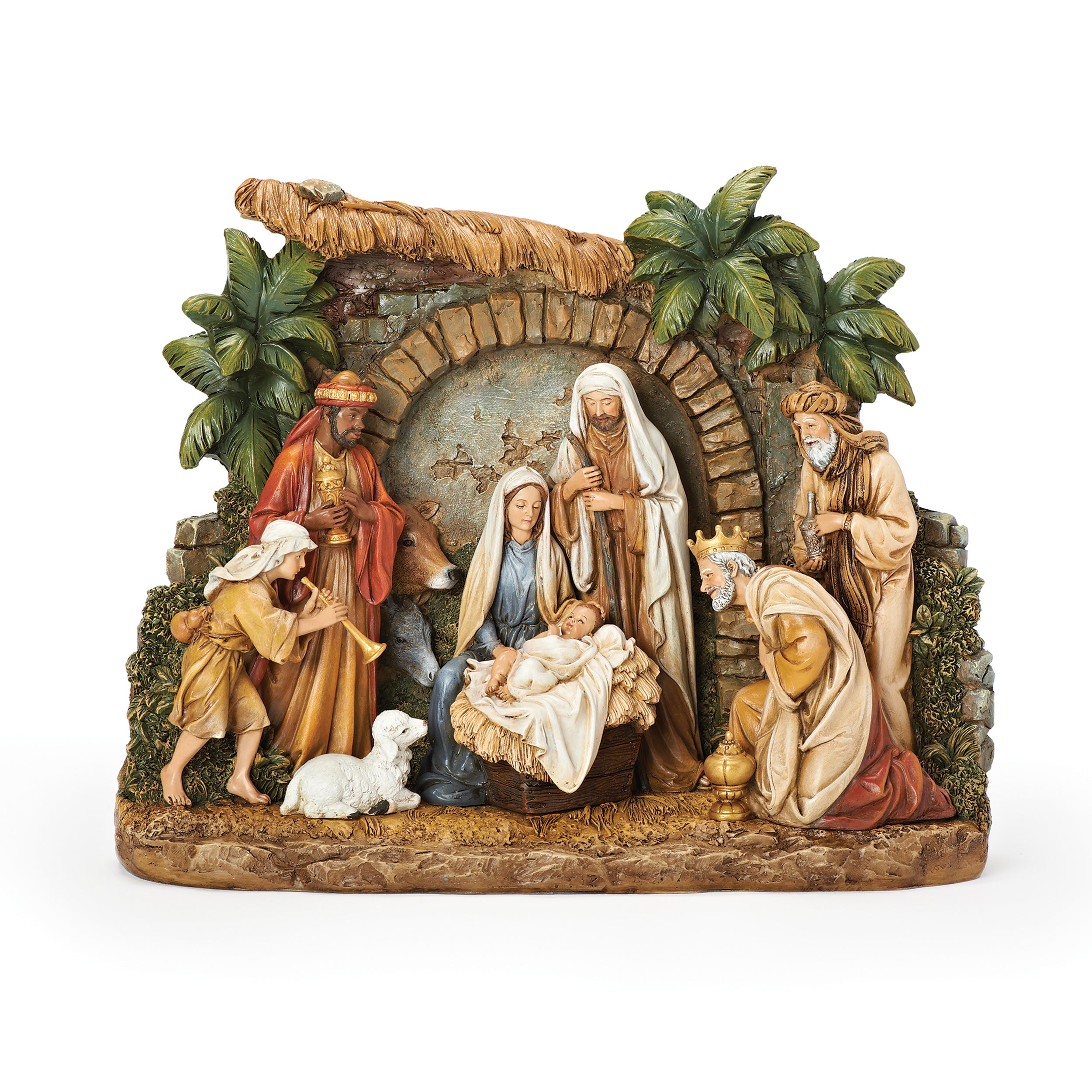 Joseph's Studio Slim Nativity with Facade Featuring Holy Family, Kings, Animals & Shepherd