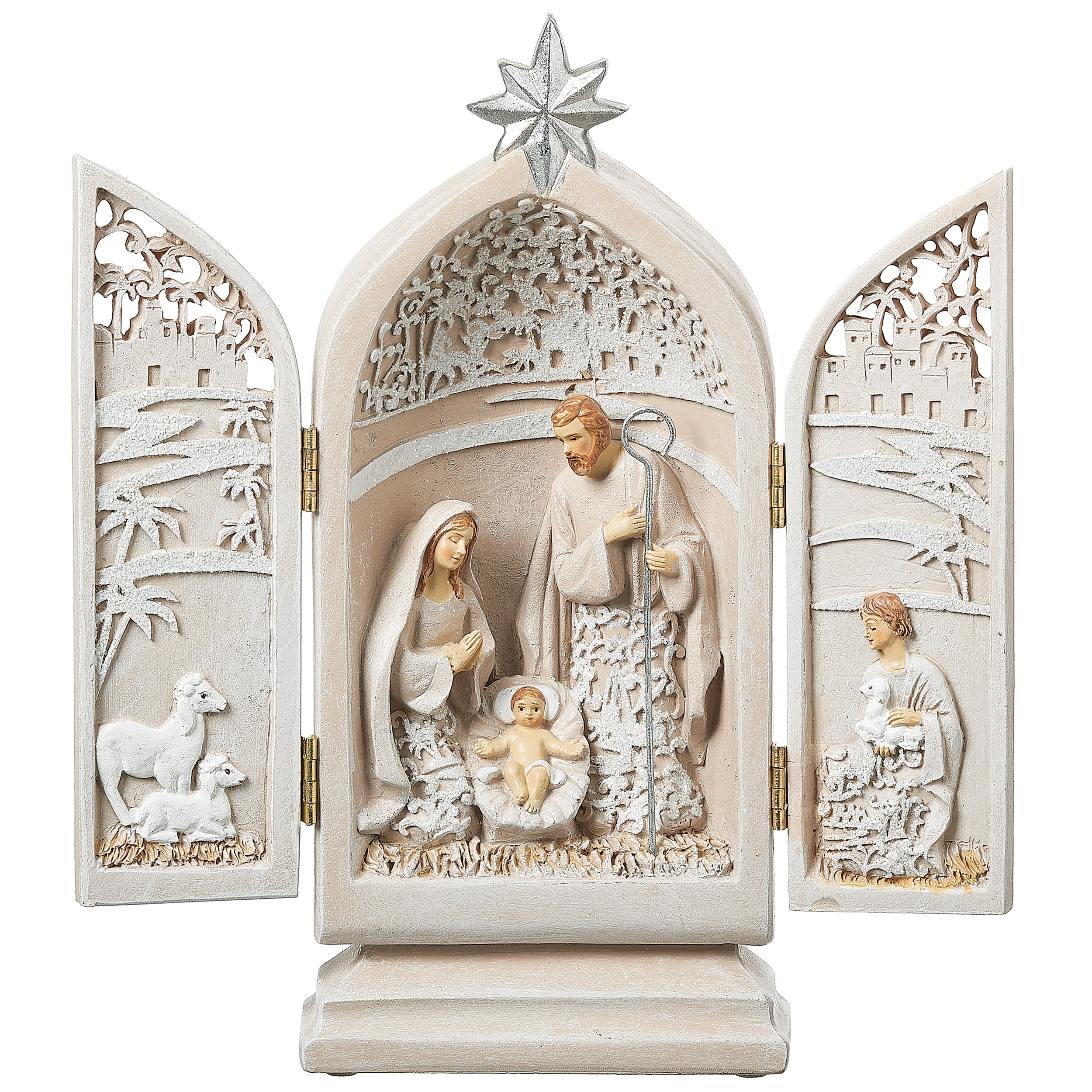 Ivory Holy Family Triptych with Cutout City Scene