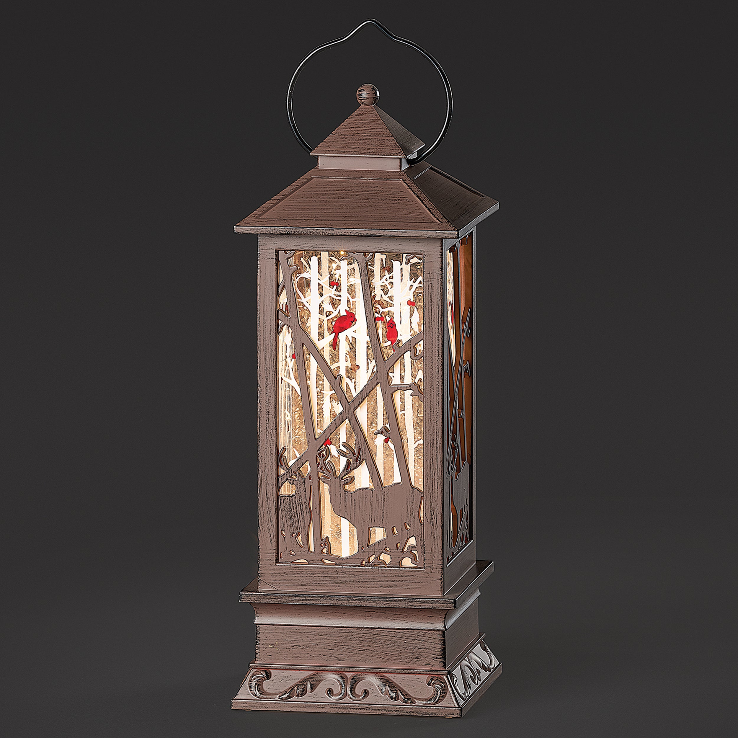 Confetti Lites Lighted Swirl Bronze Lantern with Cardinals & Deer