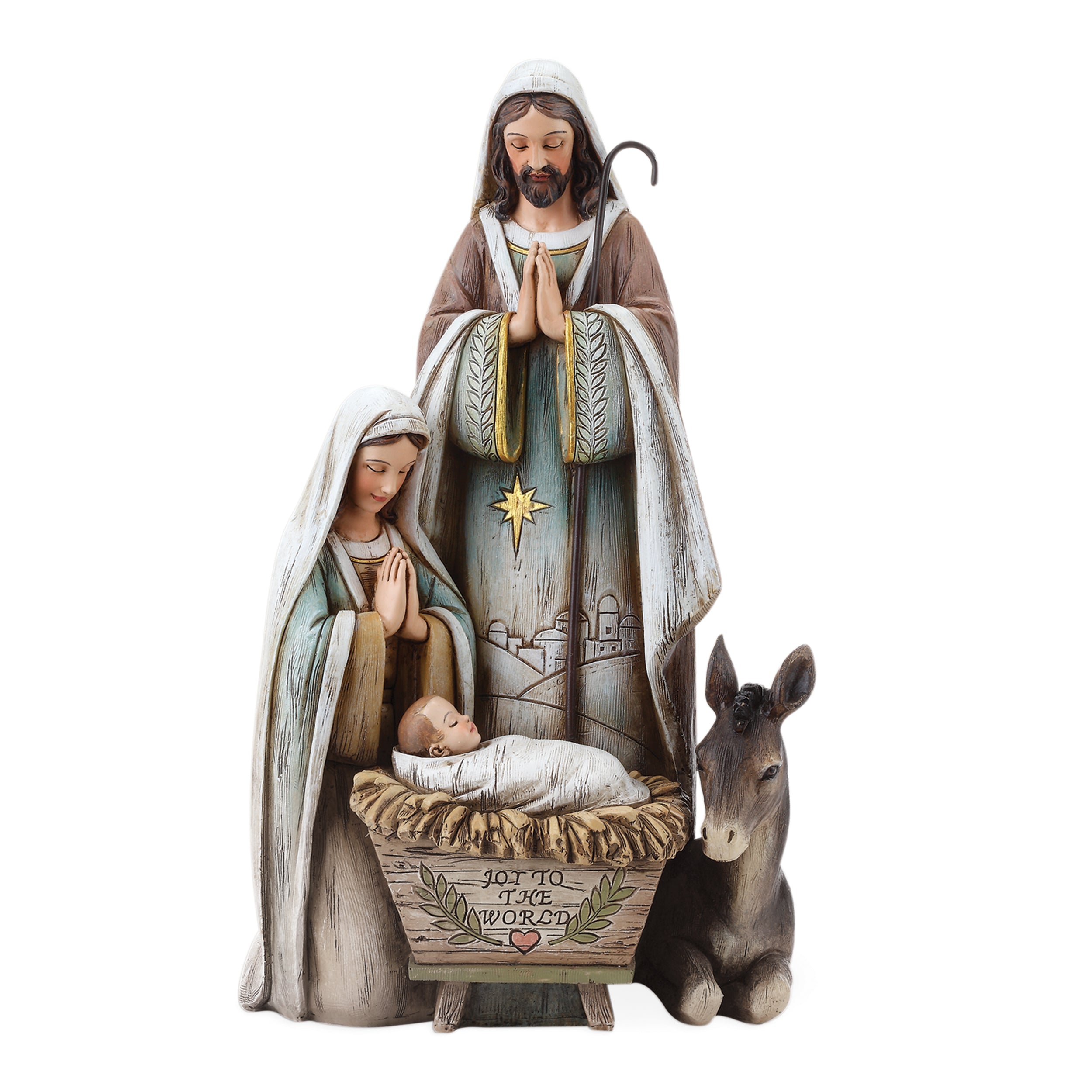 Joseph's Studio Holy Family with Donkey Woodgrain Look
