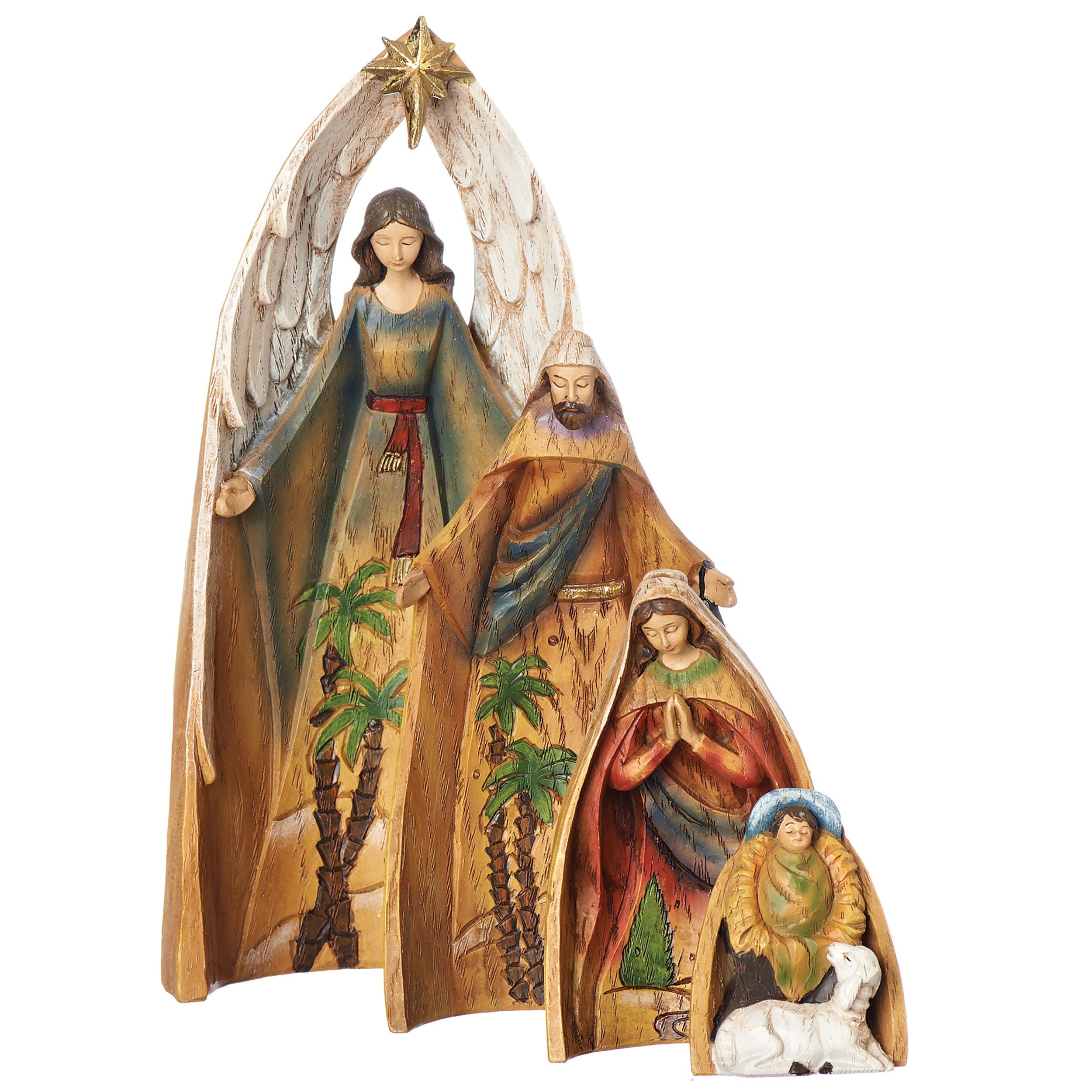 Nesting Angel and Holy Family Nativity Set