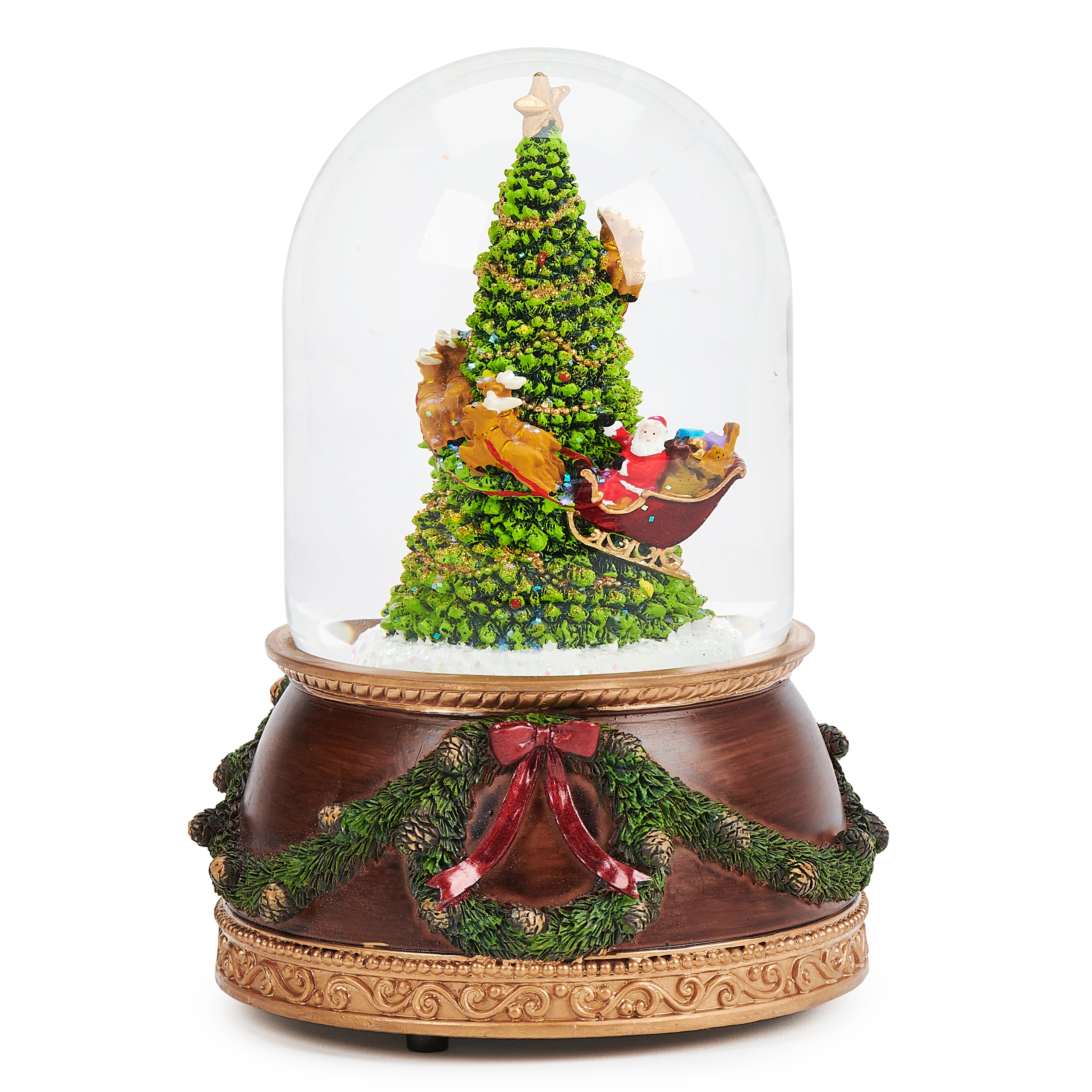 Glitterdome Santa Rotating Around Tree - "Up on the Housetop" Tune